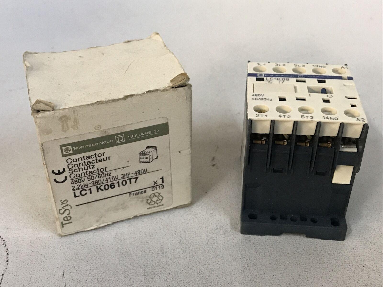 Contactor, TeSys K, 3P, AC-3, lt or eq to 440V 6A, 1 NO aux., 480VAC coil