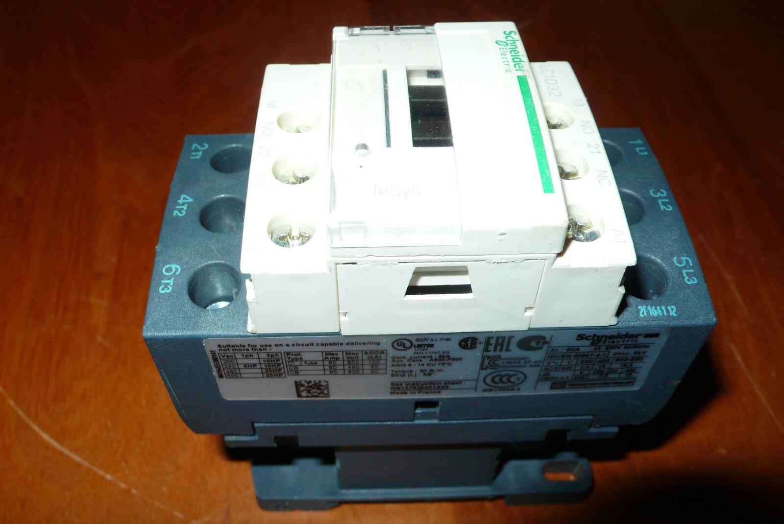IEC contactor, TeSys Deca, nonreversing, 32A, 20HP at 480VAC, up to 100kA SCCR, 3 phase, 3 NO, 24VAC 50/60Hz coil, open