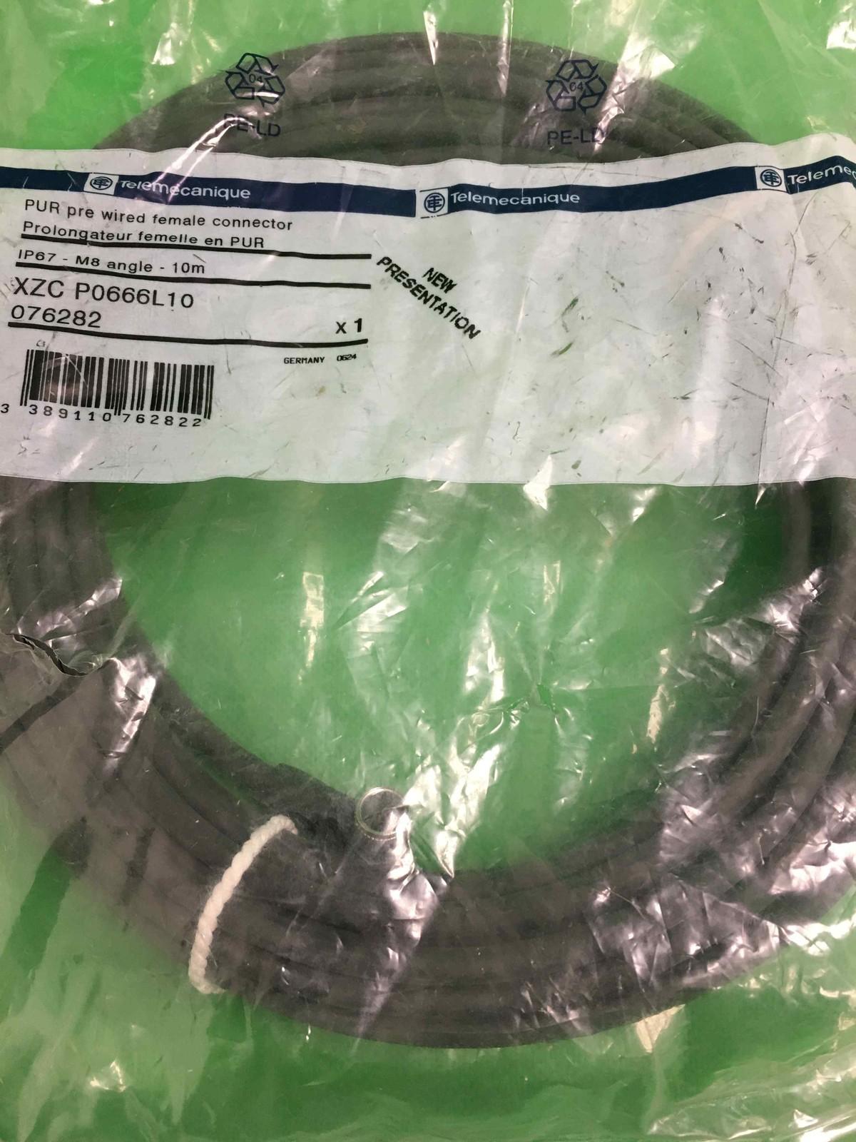 Pre wired connectors XZ, elbowed female, M8, 3 pins, cable PUR 10 m