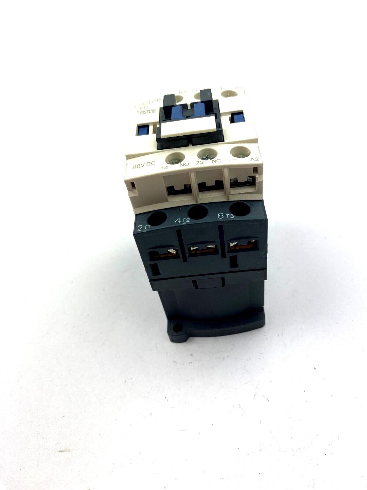 IEC contactor, TeSys Deca, nonreversing, 18A, 10HP at 480VAC, up to 100kA SCCR, 3 phase, 3 NO, 48VDC coil, open