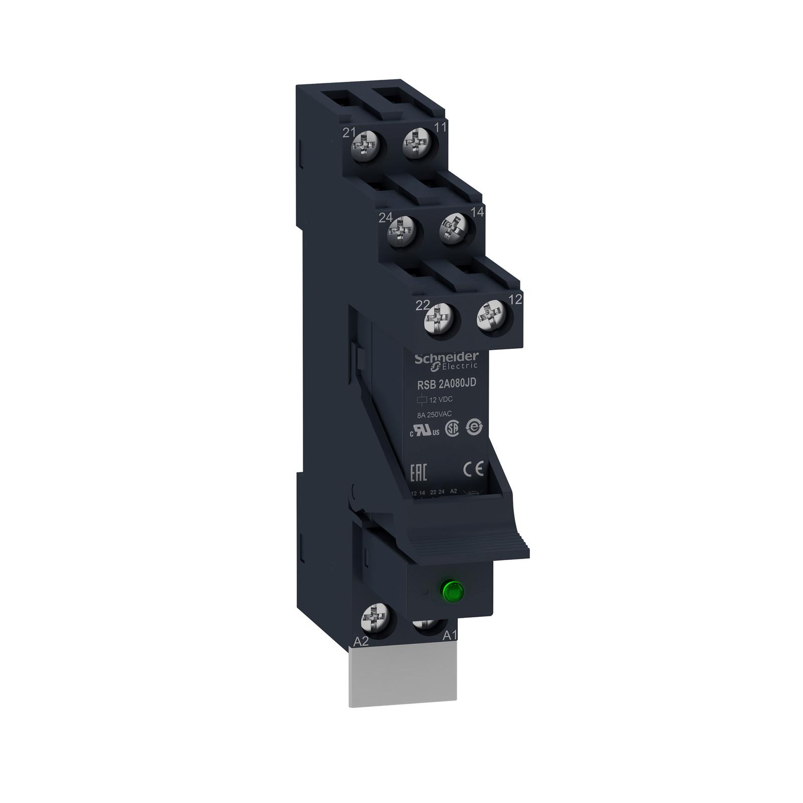 Interface plug in relay pre assembled, Harmony, 8A, 2CO, with LED, 12V DC