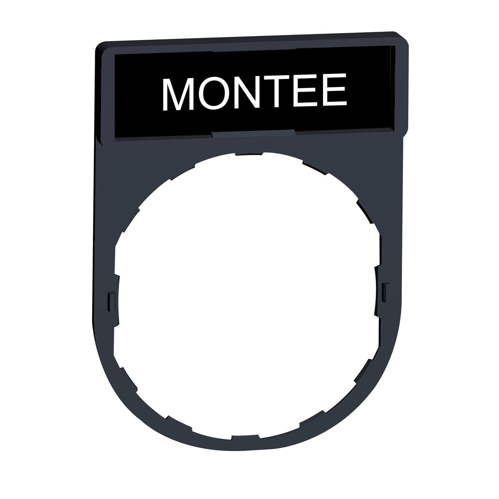 Legend holder, Harmony XB4, 30 x 40mm, plastic, 8 x 27mm legend, white marked MONTEE