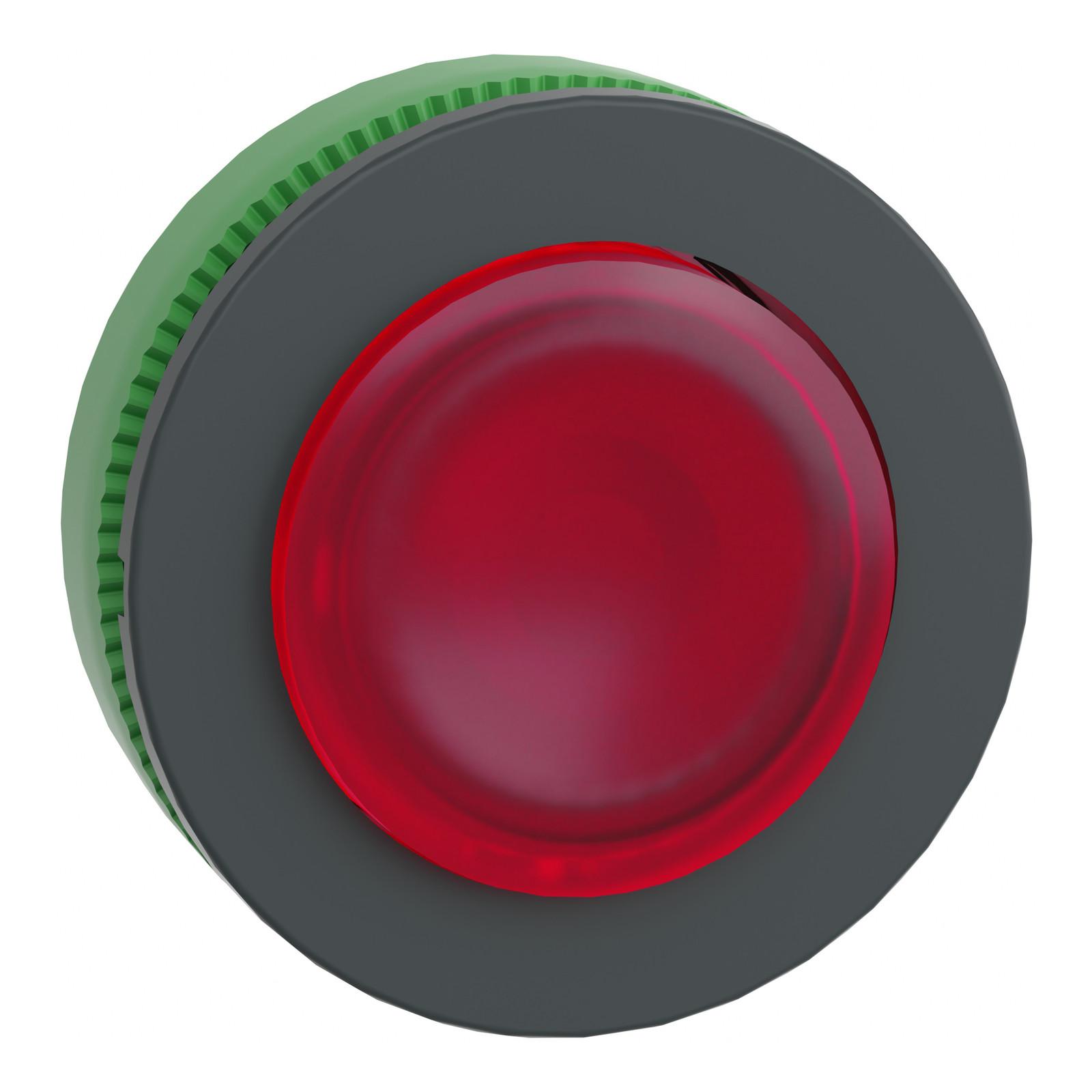 Head for illuminated push button, Harmony XB5, plastic, red projecting, universal LED, spring return, unmarked