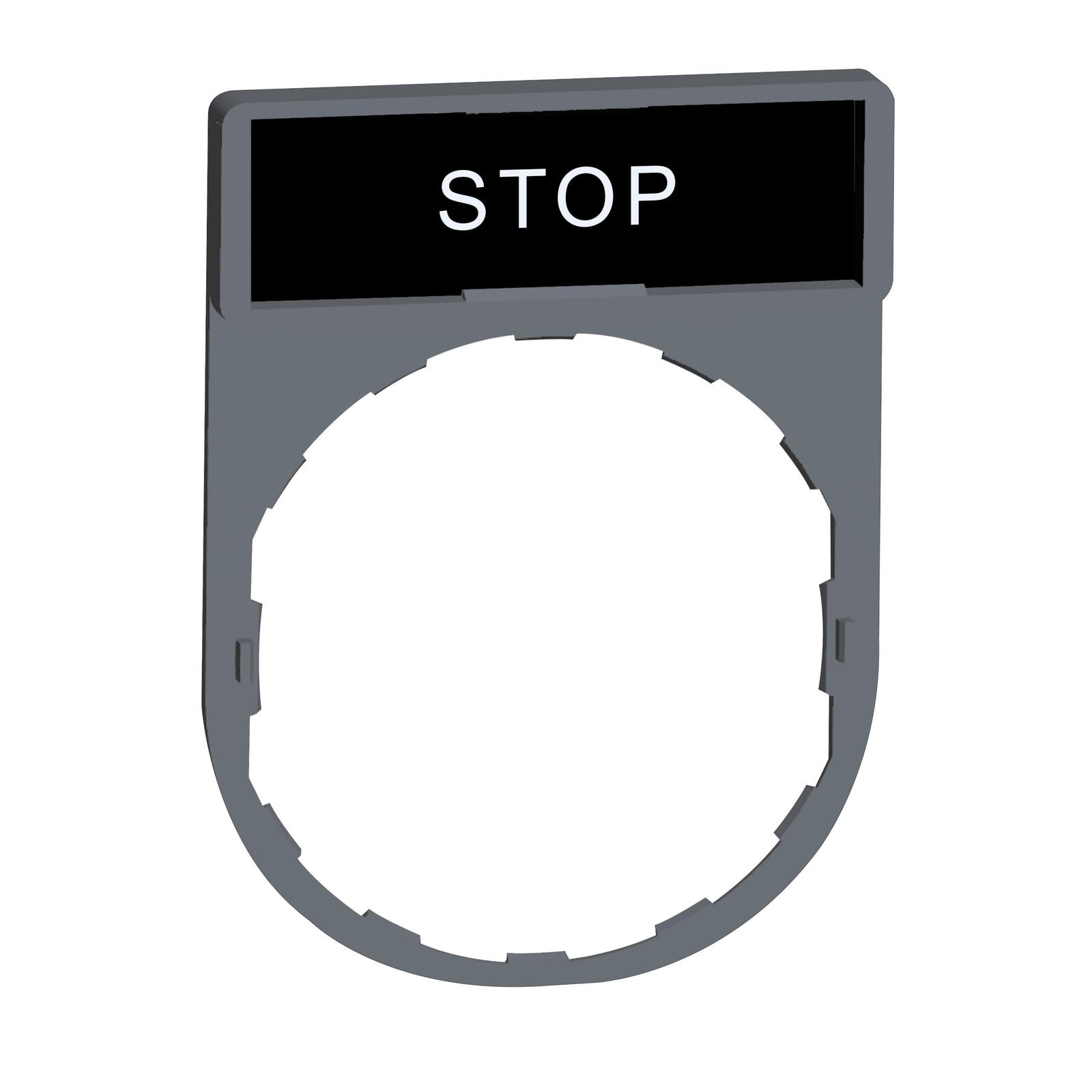 Harmony, 22mm Push Button, legend holder 30 x 40 mm, with legend 8 x 27 mm, marked STOP