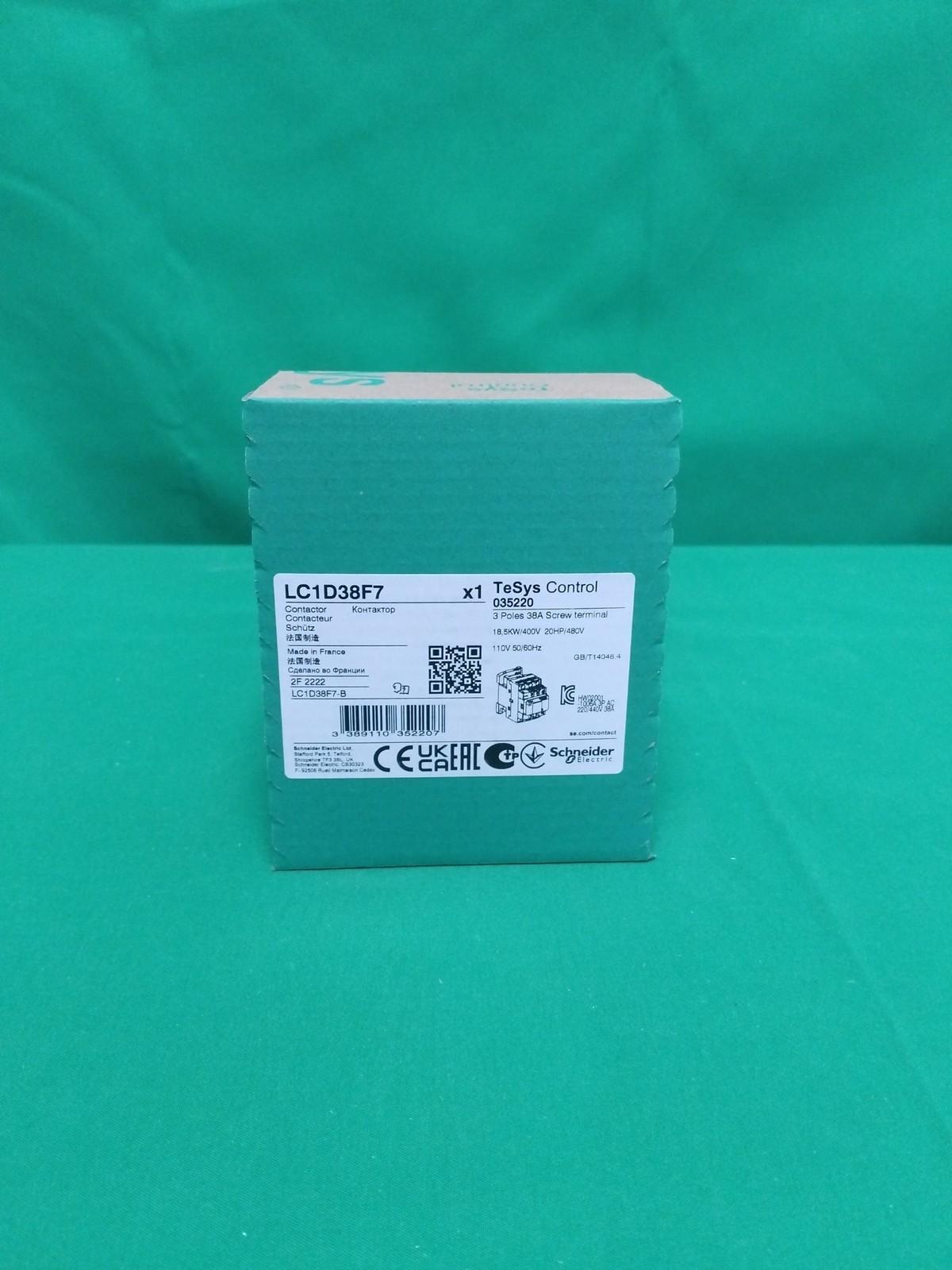 IEC contactor, TeSys Deca, nonreversing, 38A, 20HP at 480VAC, up to 100kA SCCR, 3 phase, 3 NO, 110VAC 50/60Hz coil, open