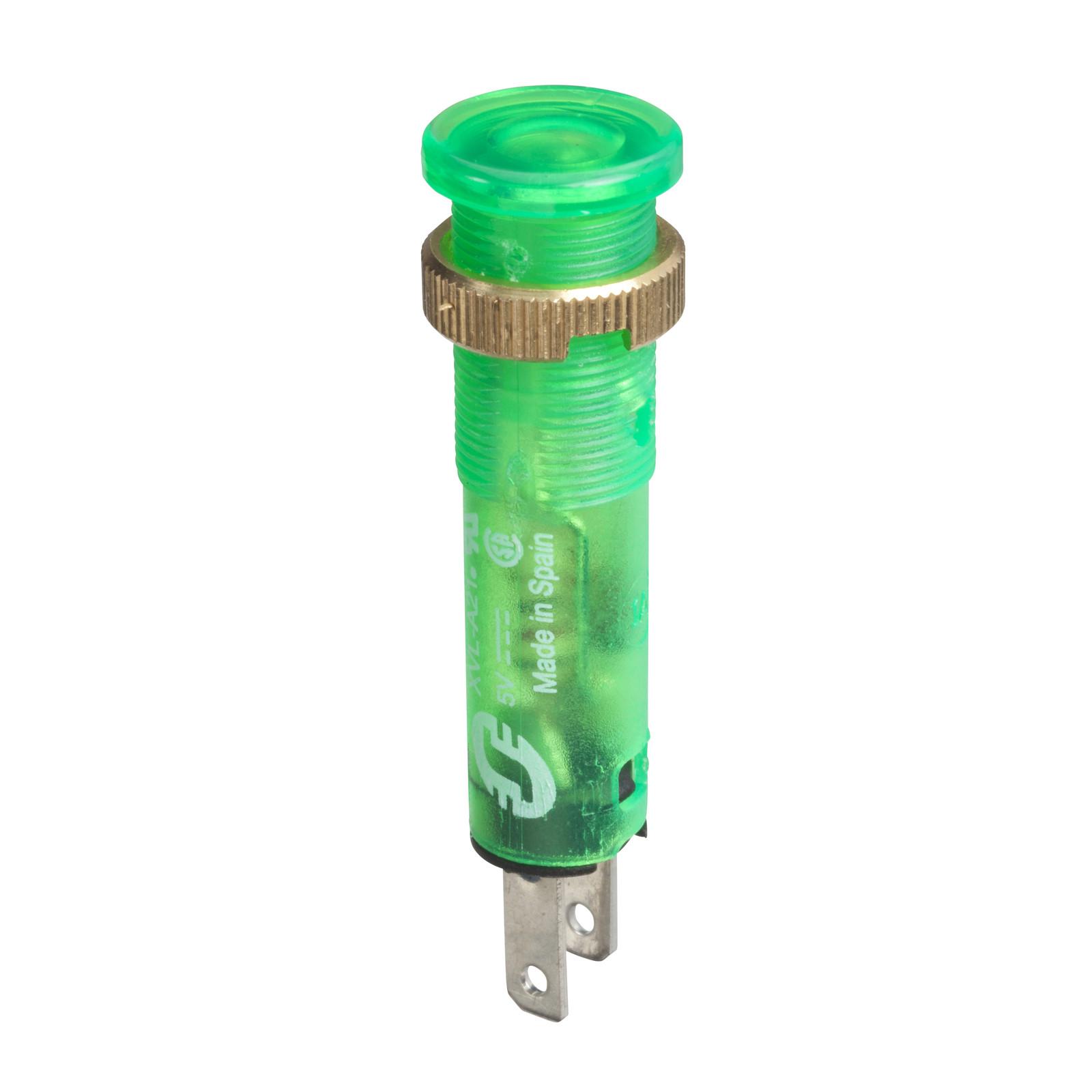LED pilot light with integral lens cap, Harmony XVL, green, 8mm, IP40/IP65, covered LED, faston connectors, 12V, faston