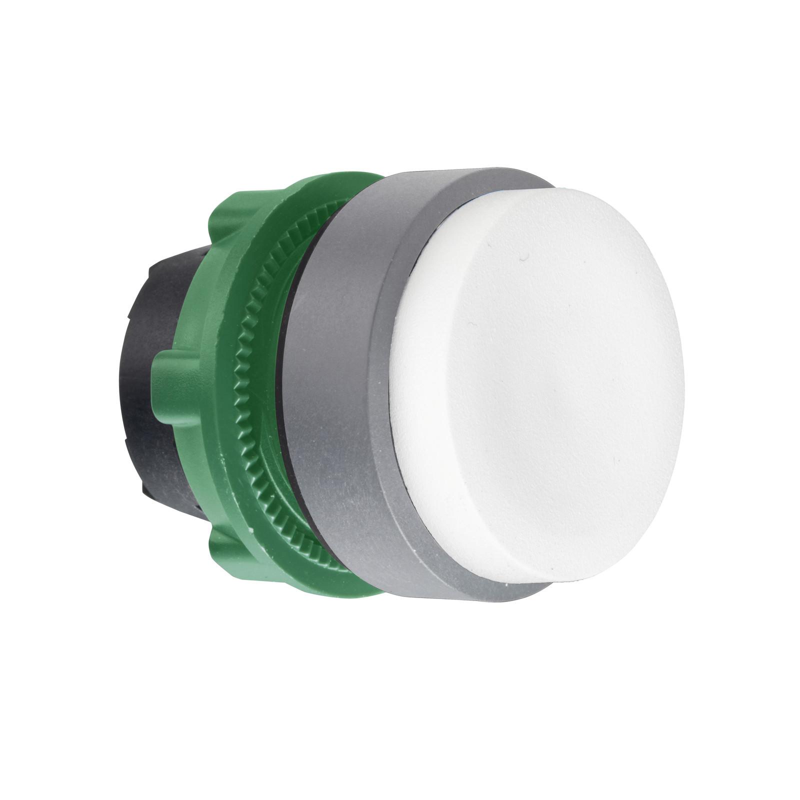 Push button head, Harmony XB5, plastic, projecting, white, 22mm, spring return, unmarked, grey bezel