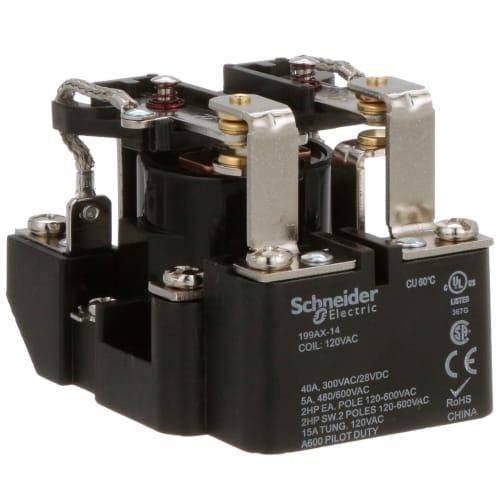 Power Relay, DPDT, open cover type, screw terminal, 40A, 120V AC, 2 C/O