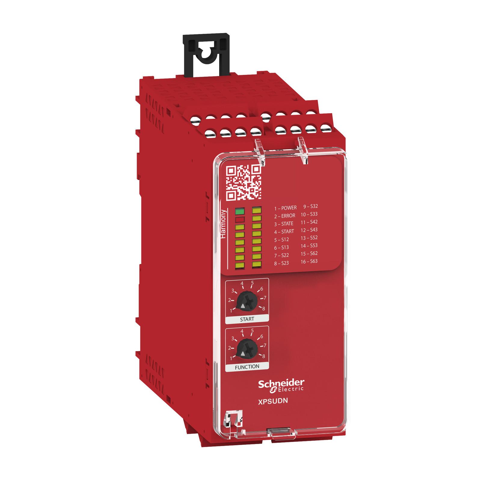 safety module, Harmony XPSU, Cat 4, features 6 x XPSUAF, 48 to 240V AC or DC, screw