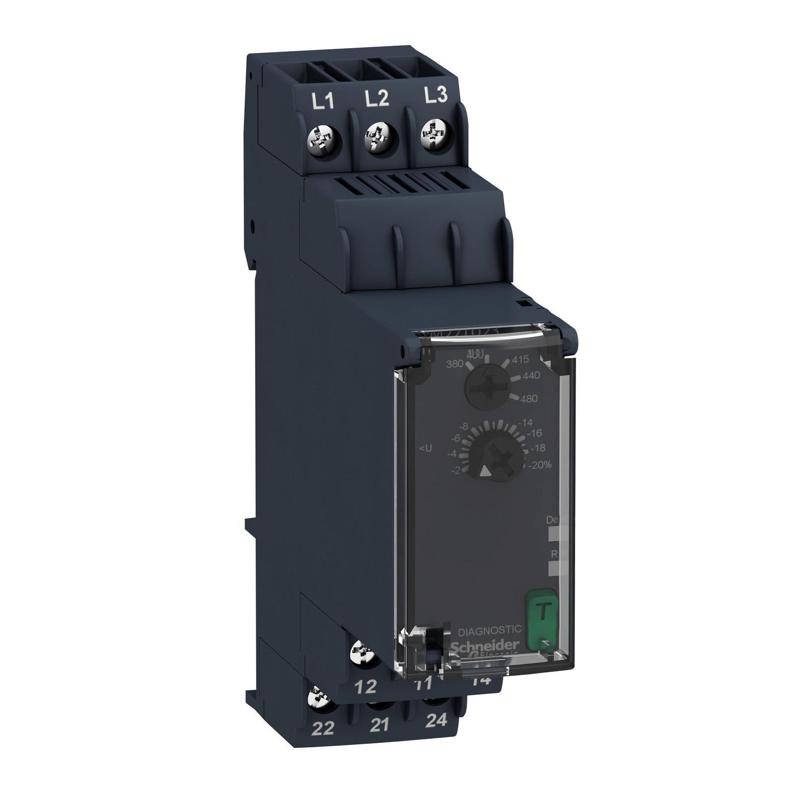 3-phase control relay, Harmony Control Relays, 8A, 2CO, undervoltage detection, 380…480V AC