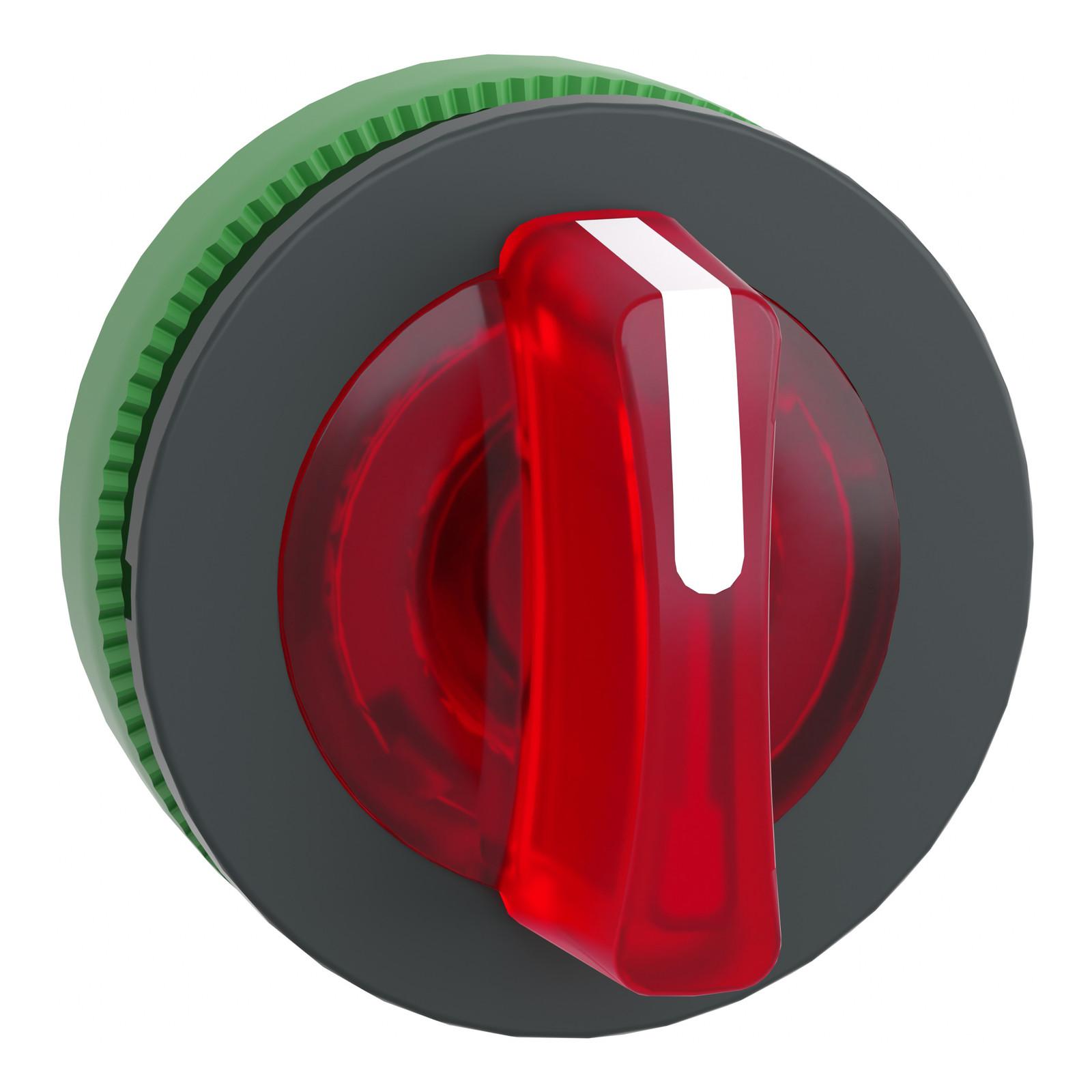 Head for illuminated selector switch, Harmony XB5, plastic, red handle, universal LED, 3 positions, left to center