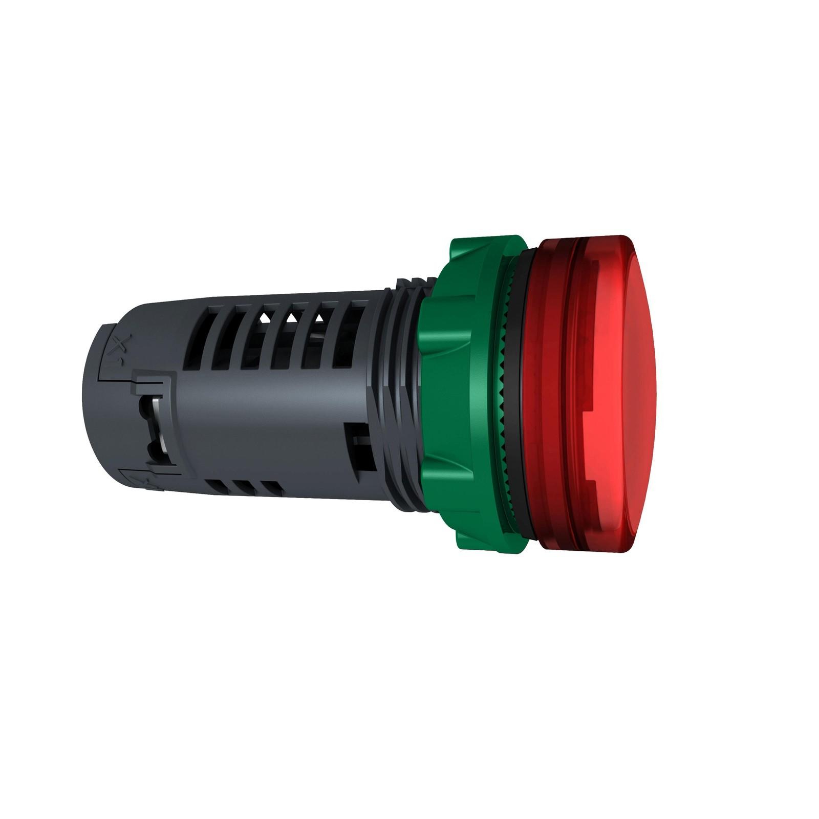 Monolithic pilot light, Harmony XB5, grey plastic, red, 22mm, universal LED, plain lens, 110...120V AC