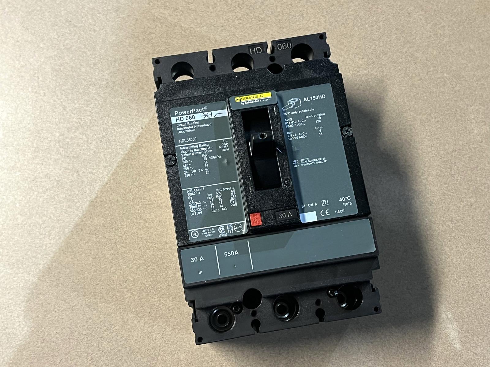 Circuit breaker, PowerPacT H, 30A, 3 pole, 600VAC, 14kA, lugs, thermal magnetic, 80%