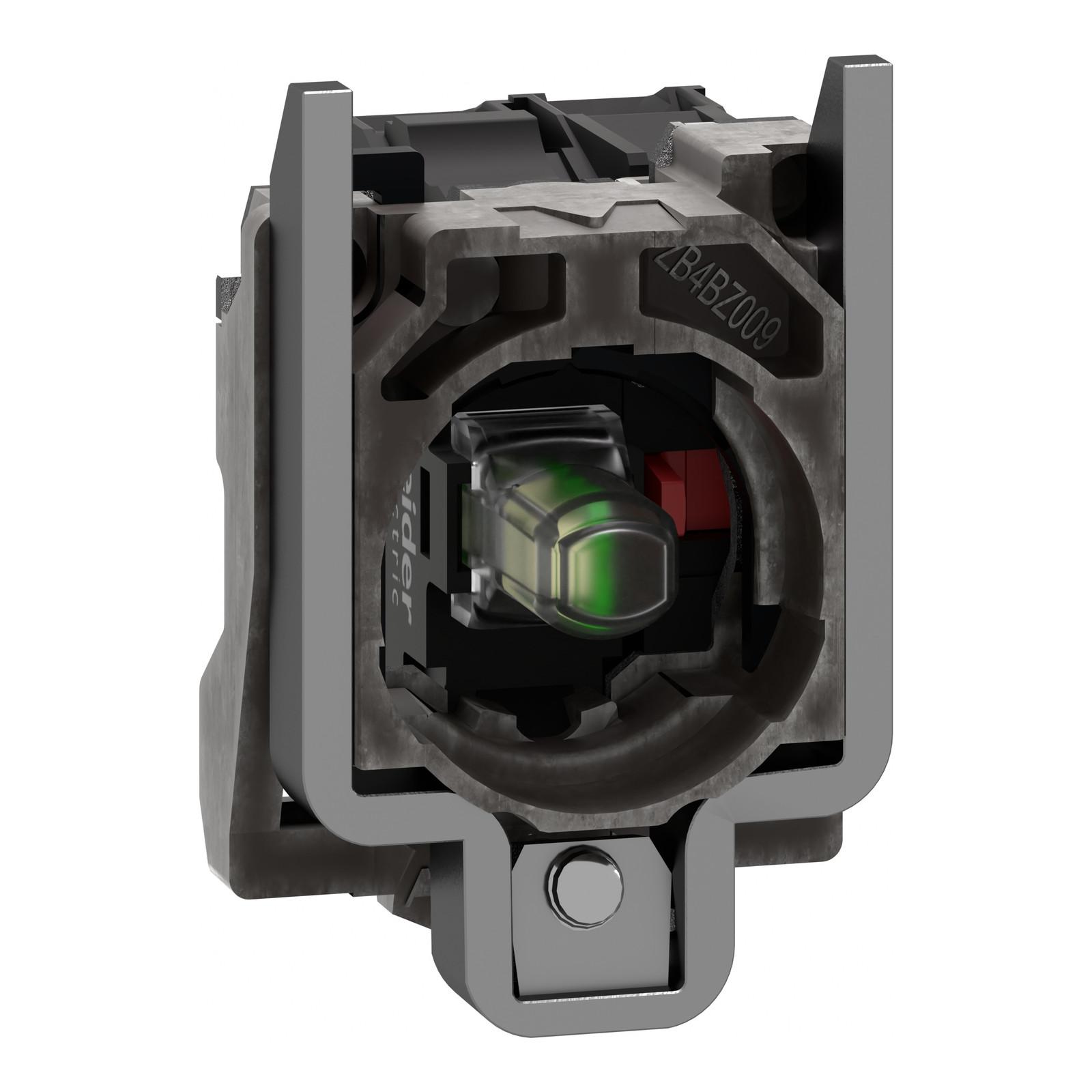 Complete body contact assembly and light block, Harmony XB4, with body fixing collar, universal LED, 24V, 1NC