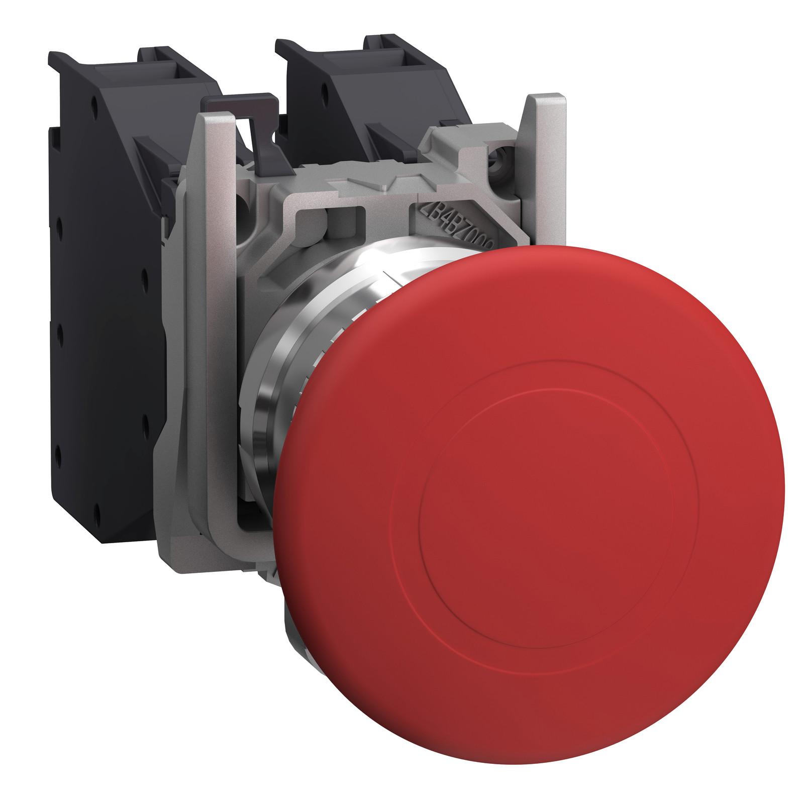 Emergency switching off push button, Harmony XB4 - ATEX D, metal, 22mm, red mushroom 40mm, tripping/latching, push-pull, 1NO + 1NC