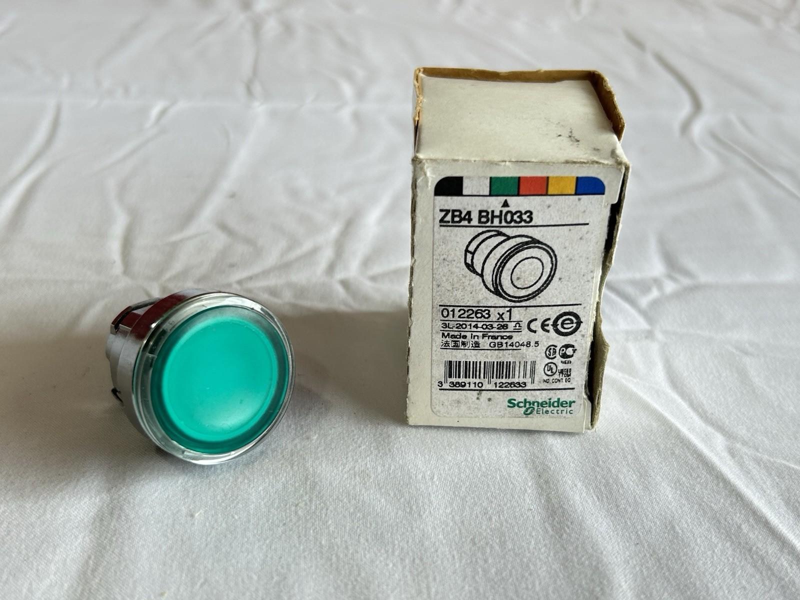 Head for illuminated push button, Harmony XB4, metal, green flush, 22mm, universal LED, push push, unmarked