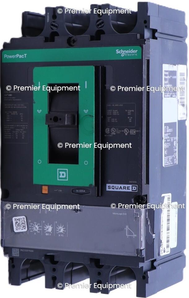 Circuit breaker, PowerPacT L, 600A, 3 pole, 600VAC, 18kA, lugs, MicroLogic 3.3, 80%