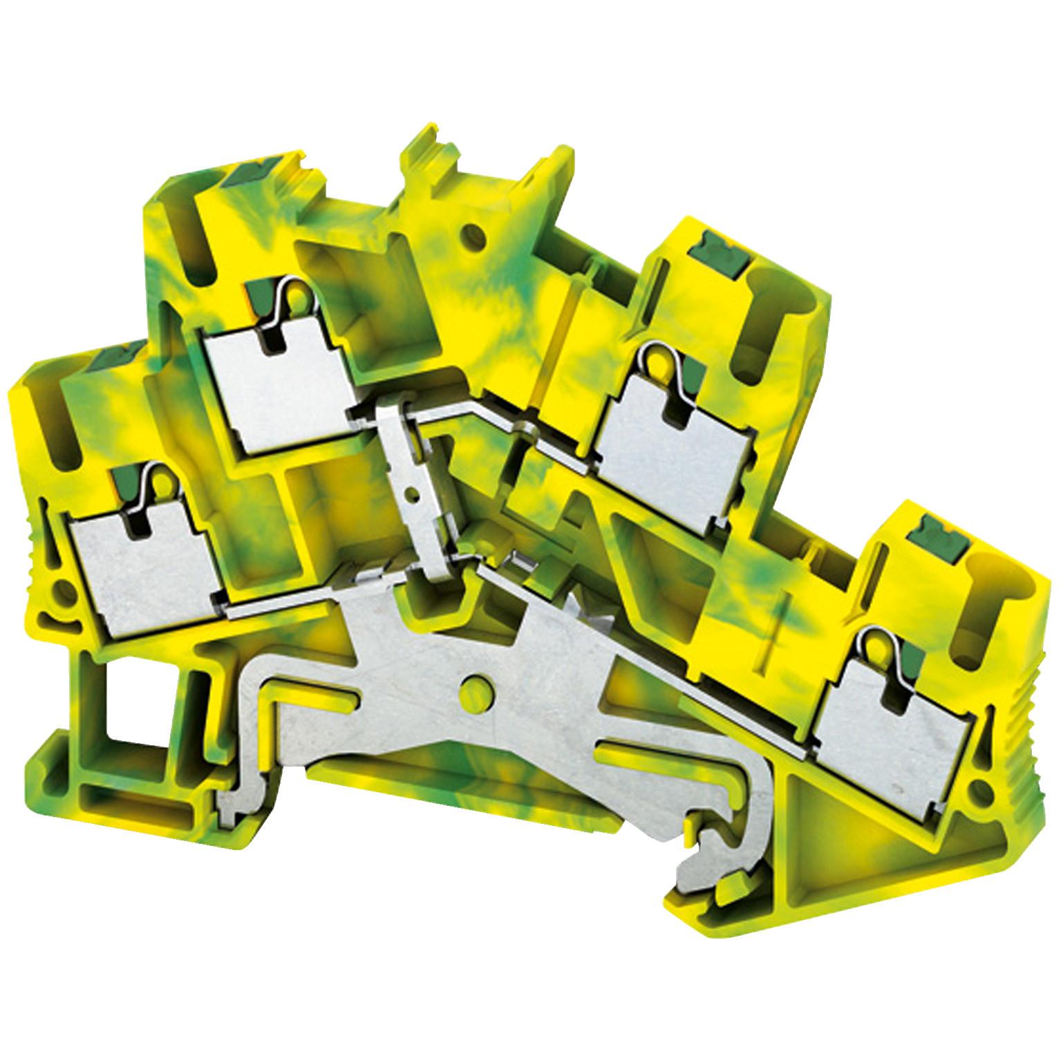 Terminal block, Linergy TR, push-in type, 4 points, 2.5mm², double level, protective earth, green-yellow, set of 50