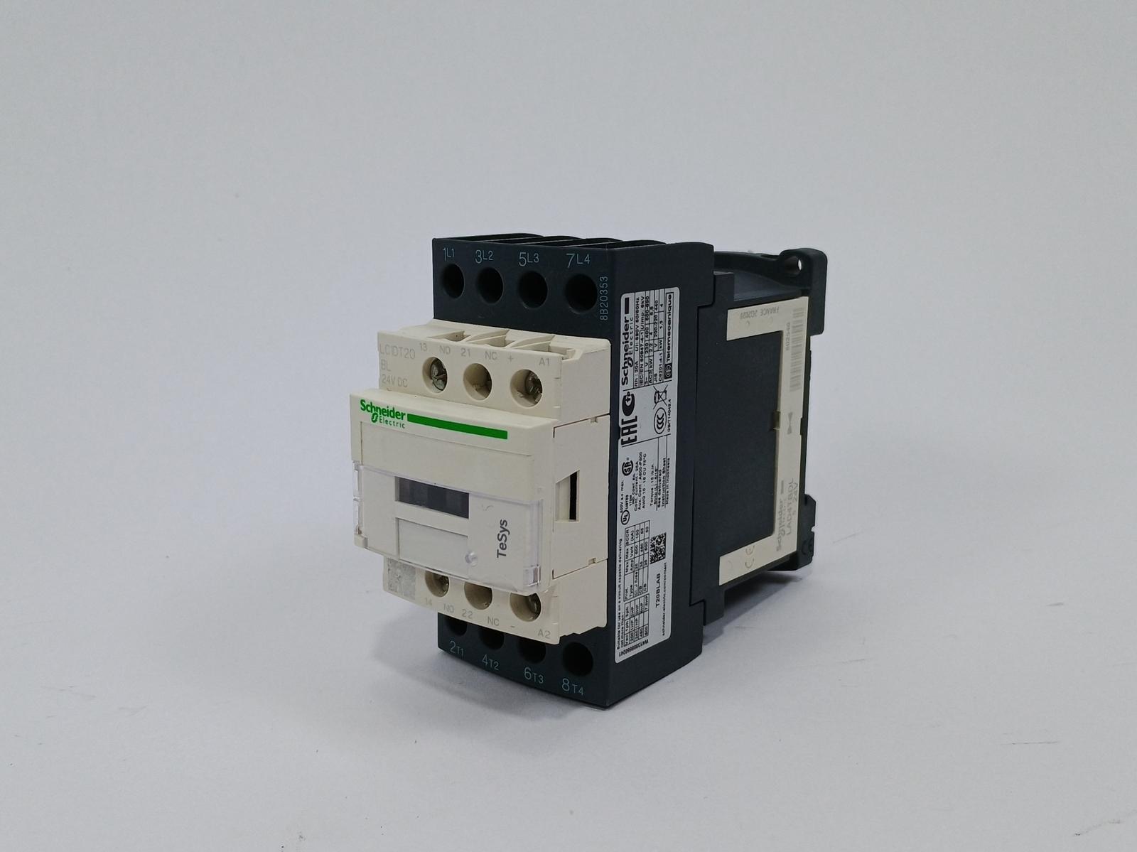 IEC contactor, TeSys Deca, nonreversing, 20A resistive, 4 pole, 4 NO, low consumption 24VDC coil, open style