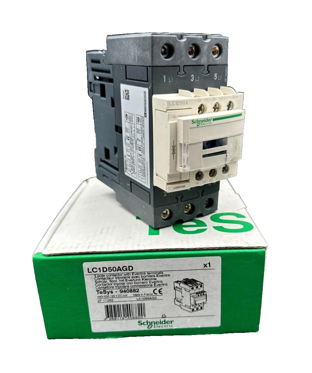 IEC contactor, TeSys Deca, nonreversing, 50A, 40HP at 480VAC, up to 100kA SCCR, 3 phase, 3 NO, 125VDC coil, open style