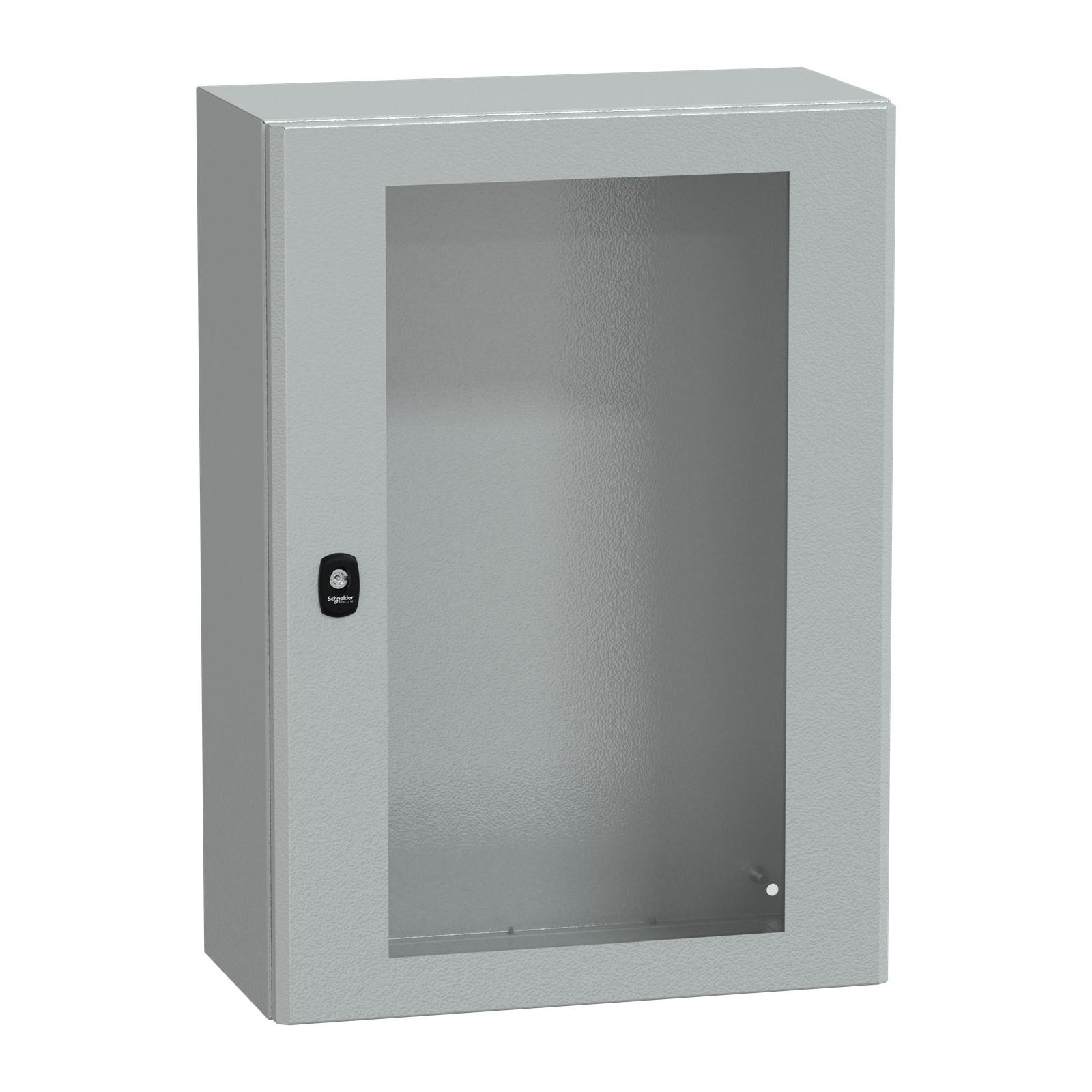 Wall mounted steel enclosure, Spacial S3D, transparent door, without mounting plate, 700x500x250mm, IP66, IK08