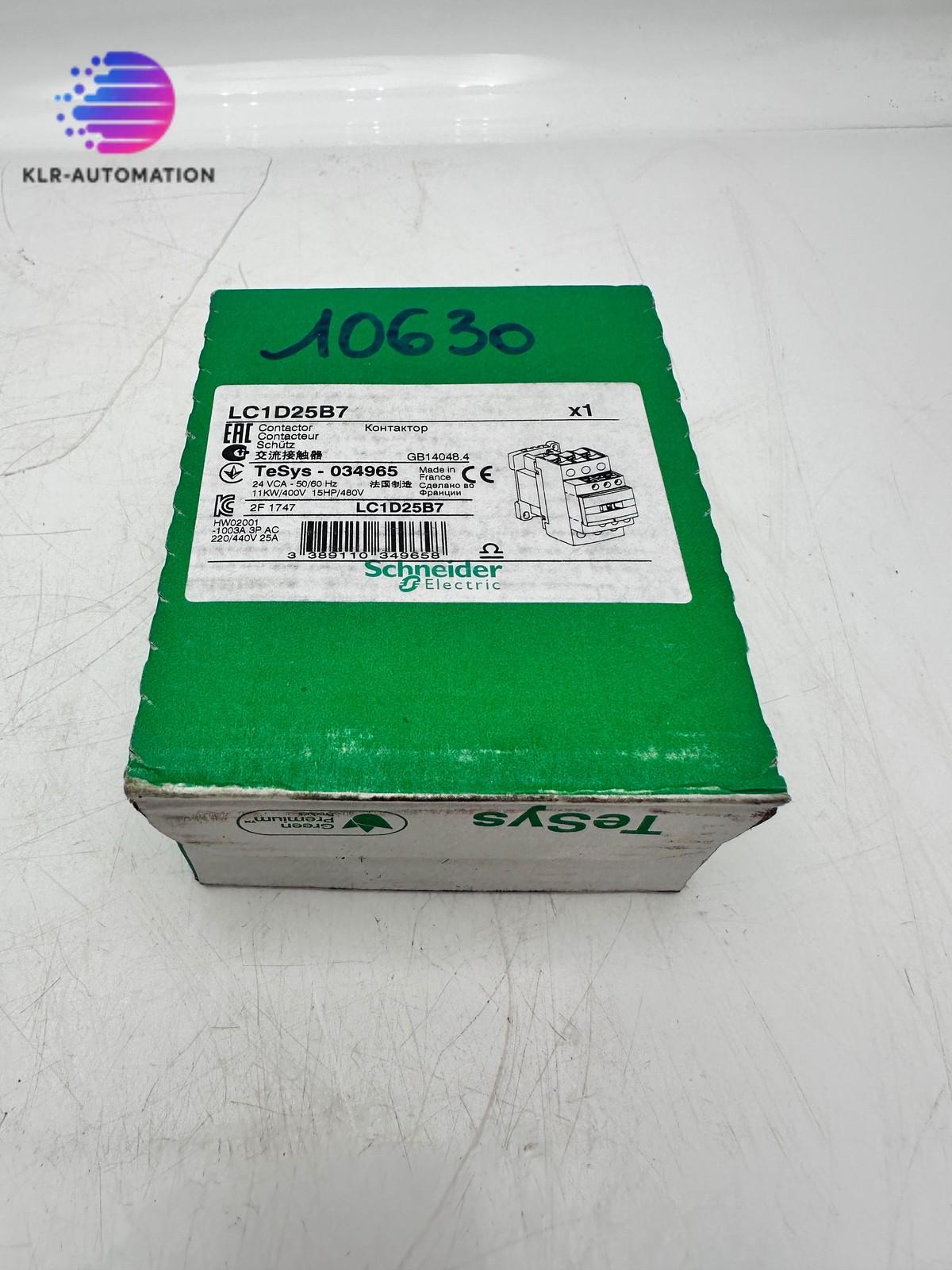 IEC contactor, TeSys Deca, nonreversing, 25A, 15HP at 480VAC, up to 100kA SCCR, 3 phase, 3 NO, 24VAC 50/60Hz coil, open
