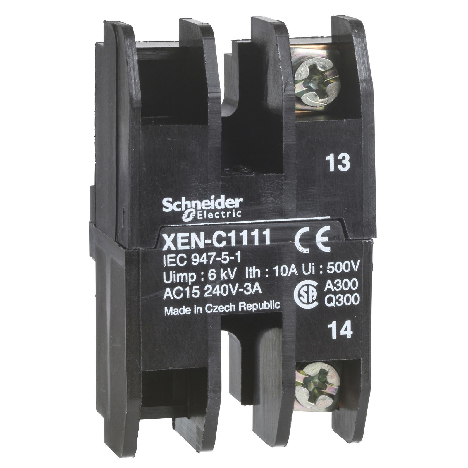 Contact block, Harmony XAC, single contact, spring return, single speed, front mounting, 2NO