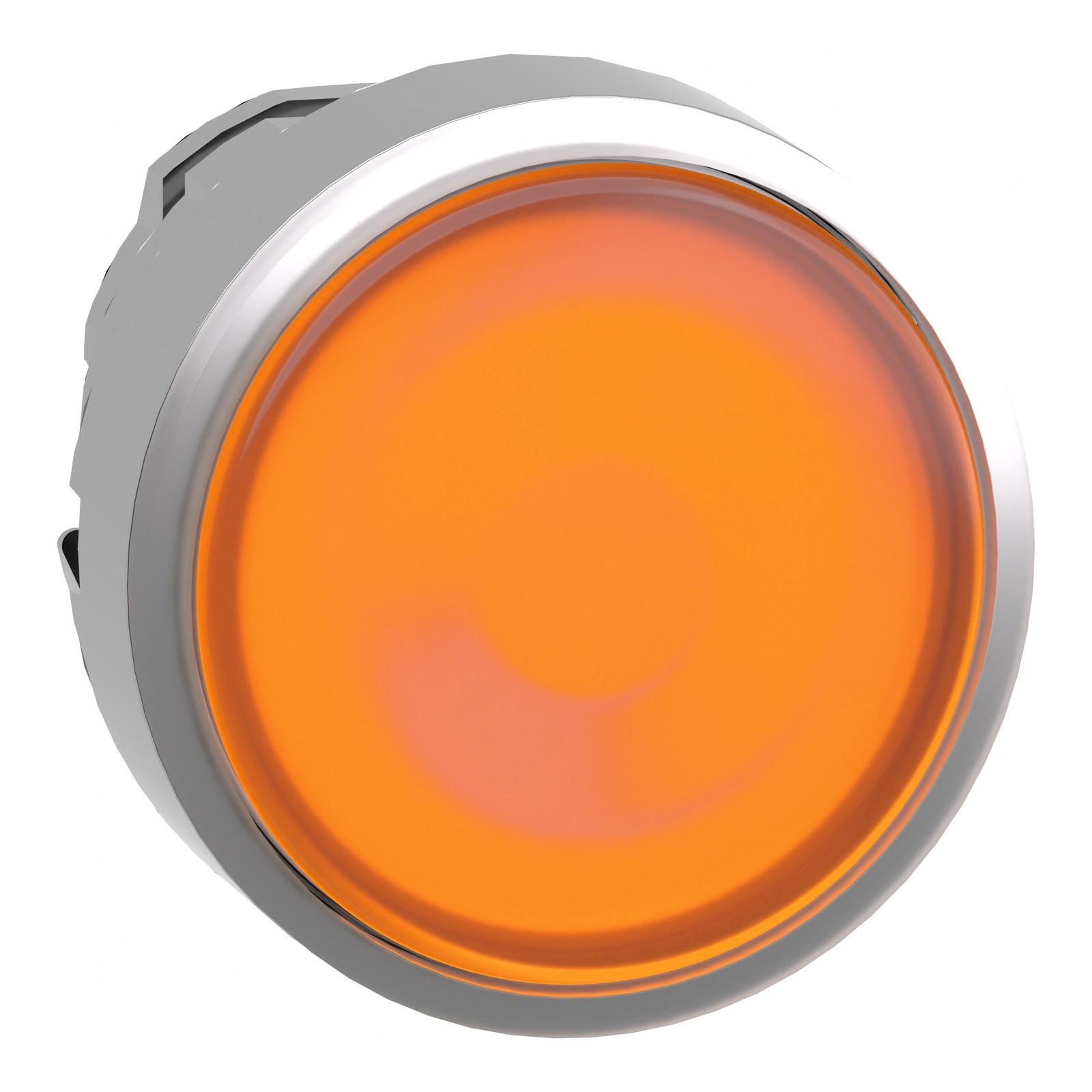 Head for illuminated push button, Harmony XB4, metal, orange flush, 22mm, universal LED, for insertion legend