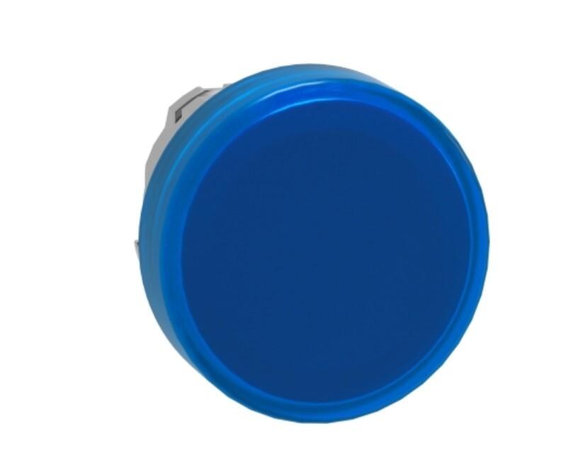 Head for pilot light, Harmony XB4, metal, blue, 22mm, universal LED, plain lens