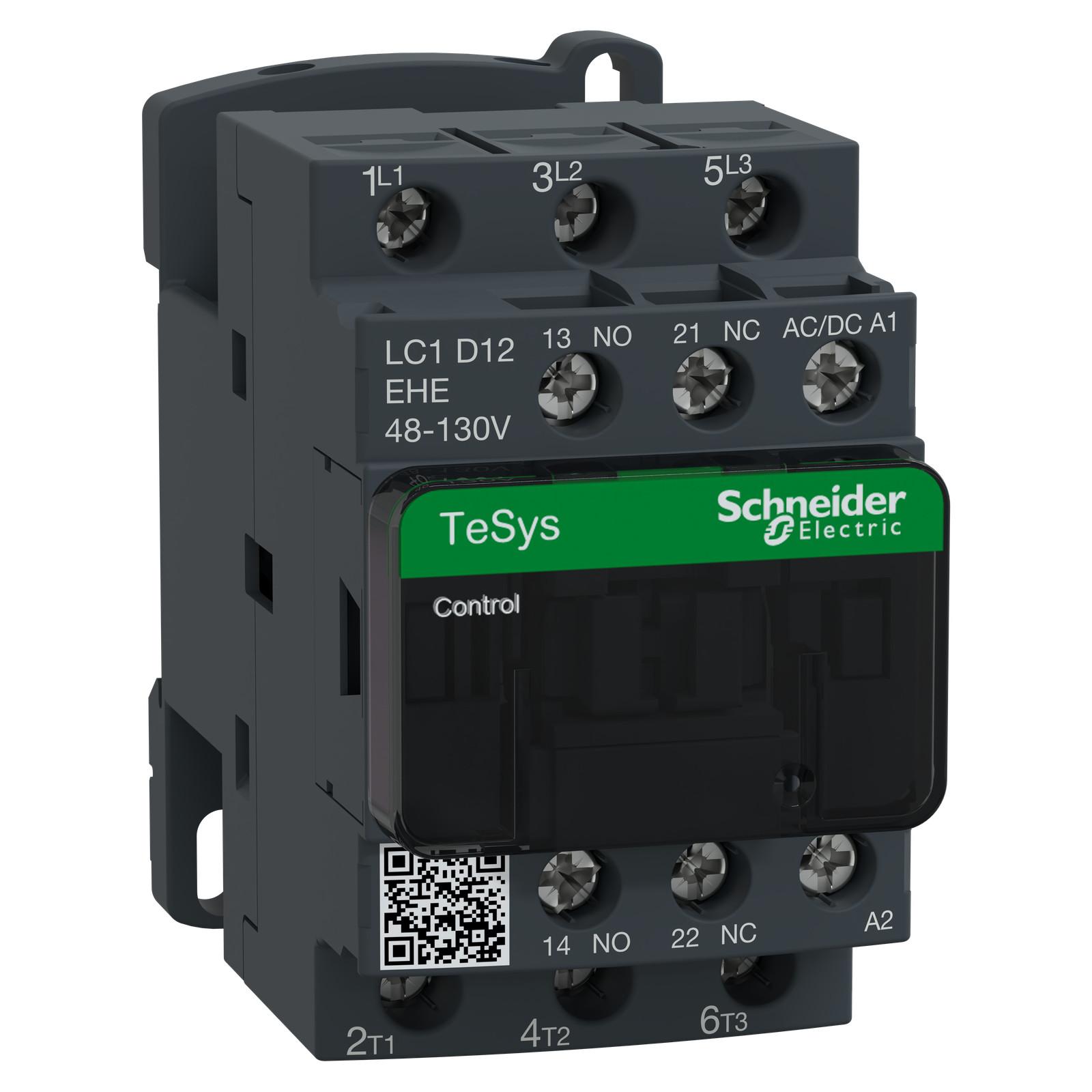 IEC contactor, TeSys Deca Green, nonreversing, 12A, 7.5HP at 480VAC, up to 100kA SCCR, 3 phase, 3 NO, 48/130VAC/VDC coil