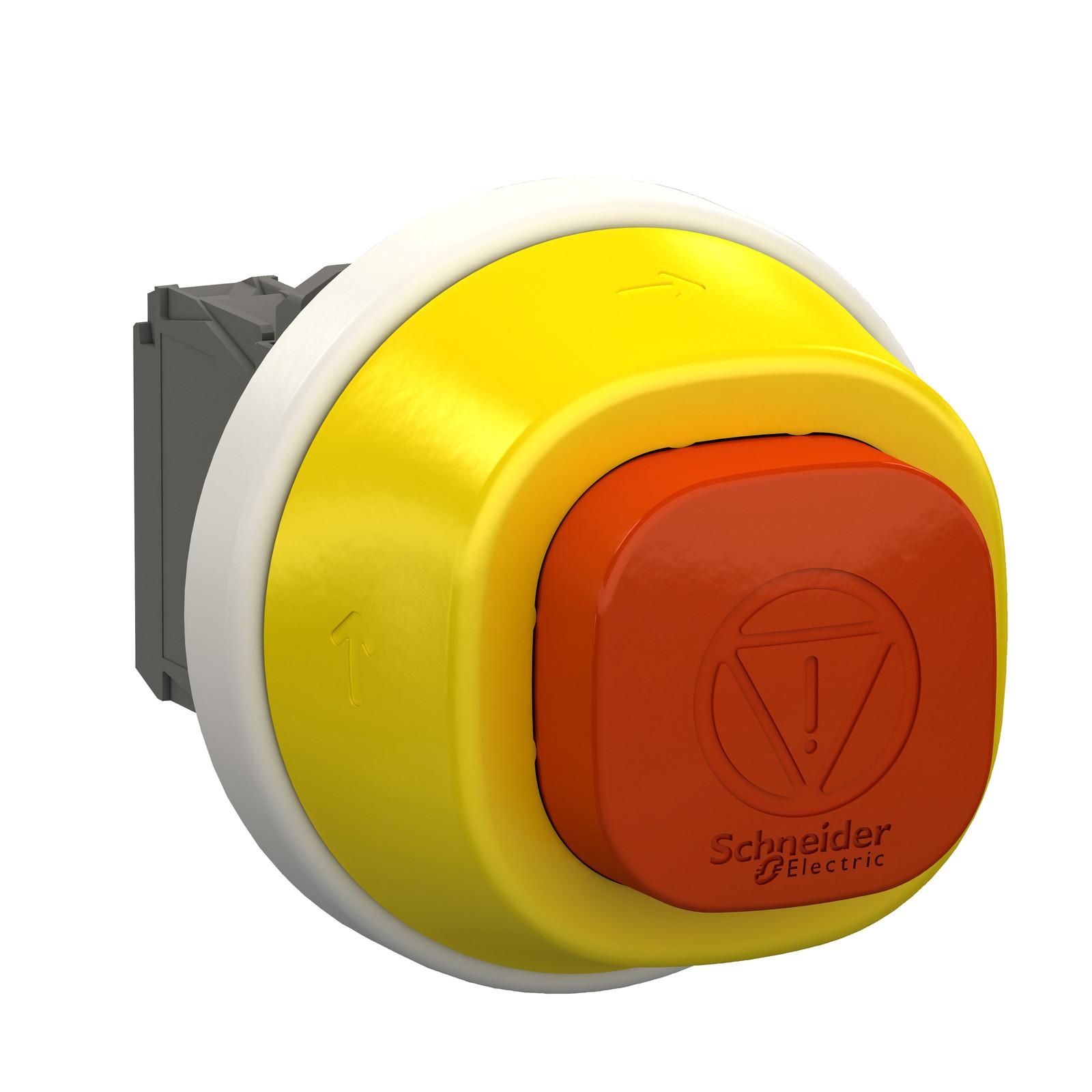 Antimicrobial Illuminated emergency stop, Harmony XB5, plastic, 22mm, trigger latching turn to release, white red LED, 24V AC DC, 1 NO + 1 NC