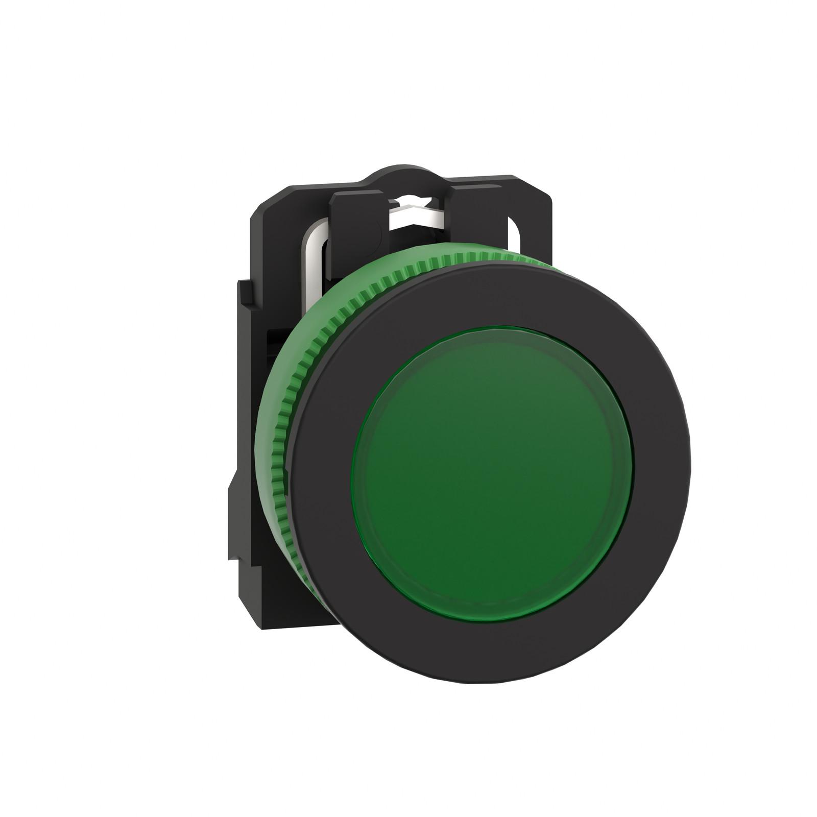 Pilot light, Harmony XB5, antimicrobial, grey plastic, green flush mounted, 30mm, universal LED, 110...120V AC