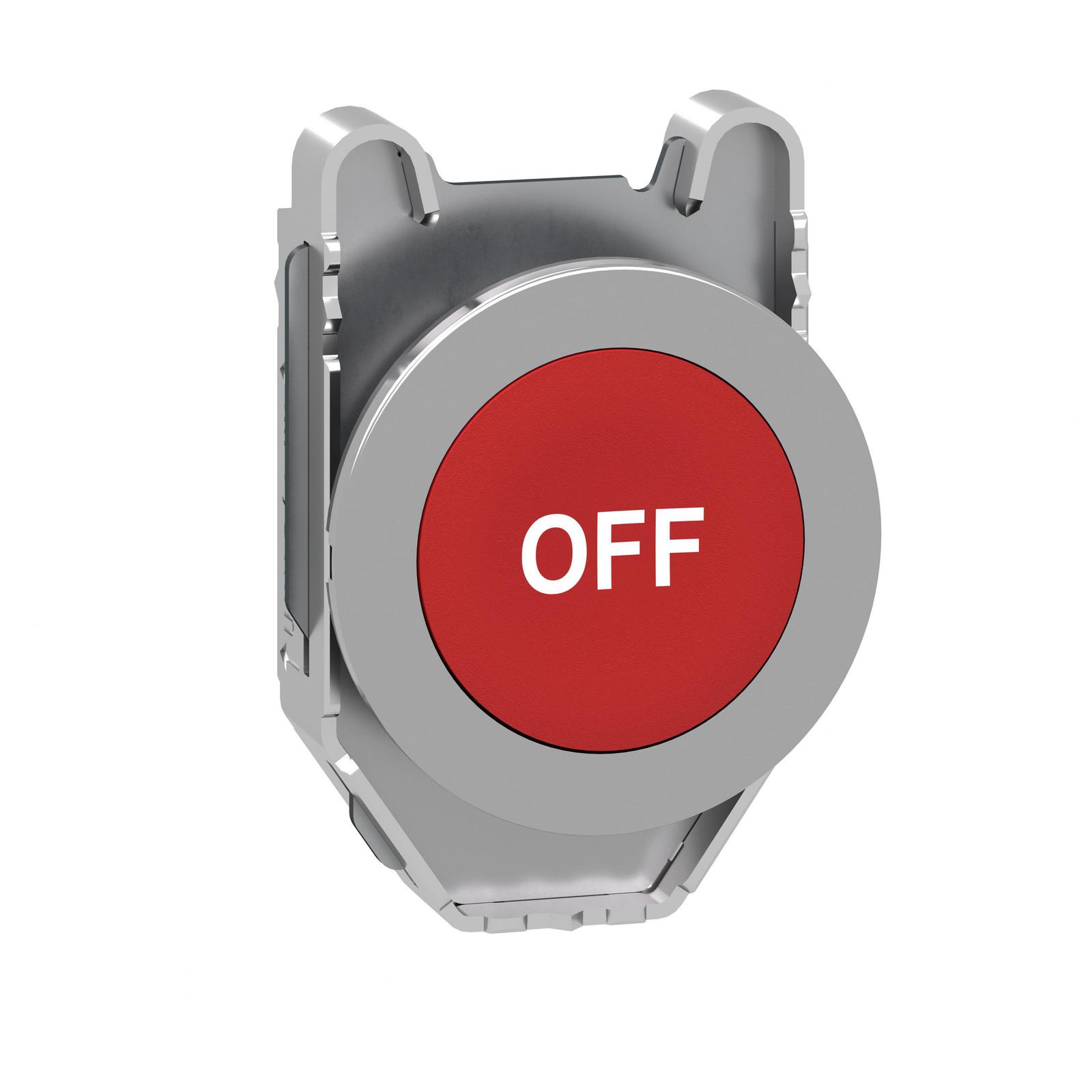 Head for non illuminated push button, Harmony XB4, flush mounted red flush caps pushbutton white marked "OFF"