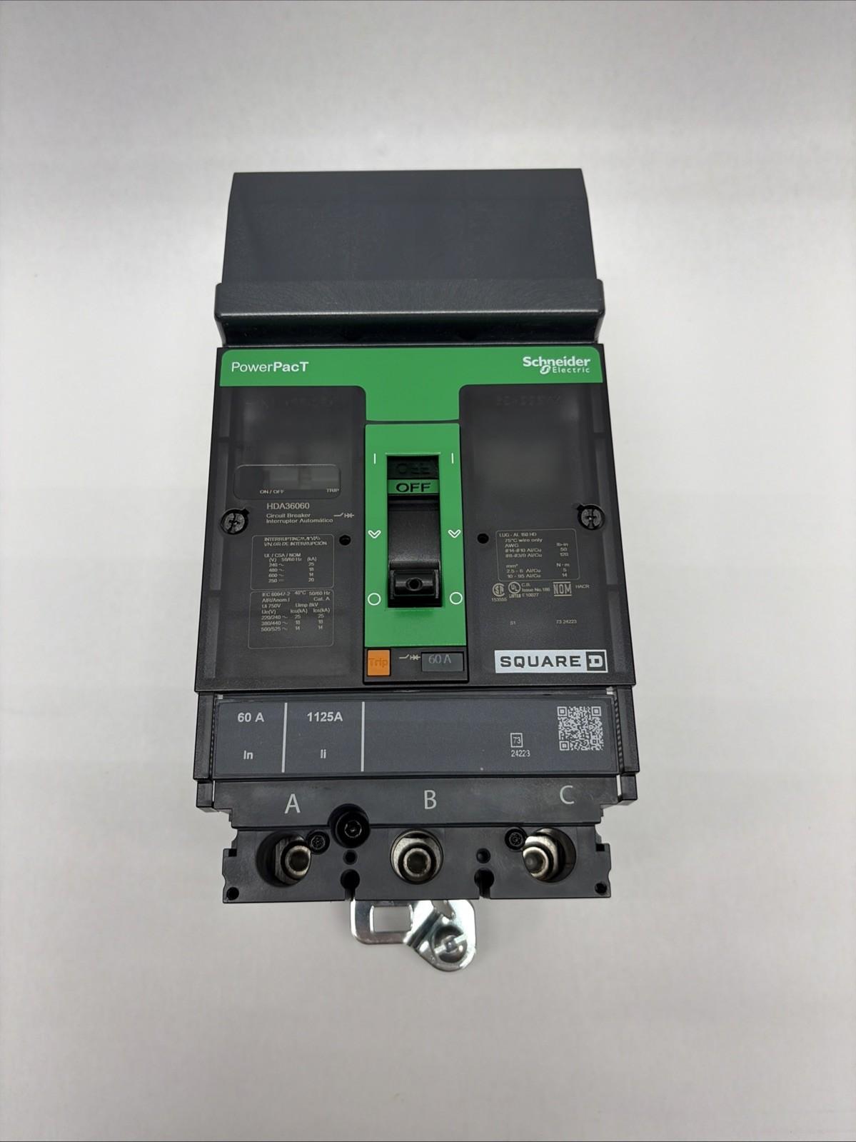 Circuit breaker, PowerPacT H, 60A, 3 pole, 600VAC, 14kA, I-Line, thermal magnetic, 80%, ABC