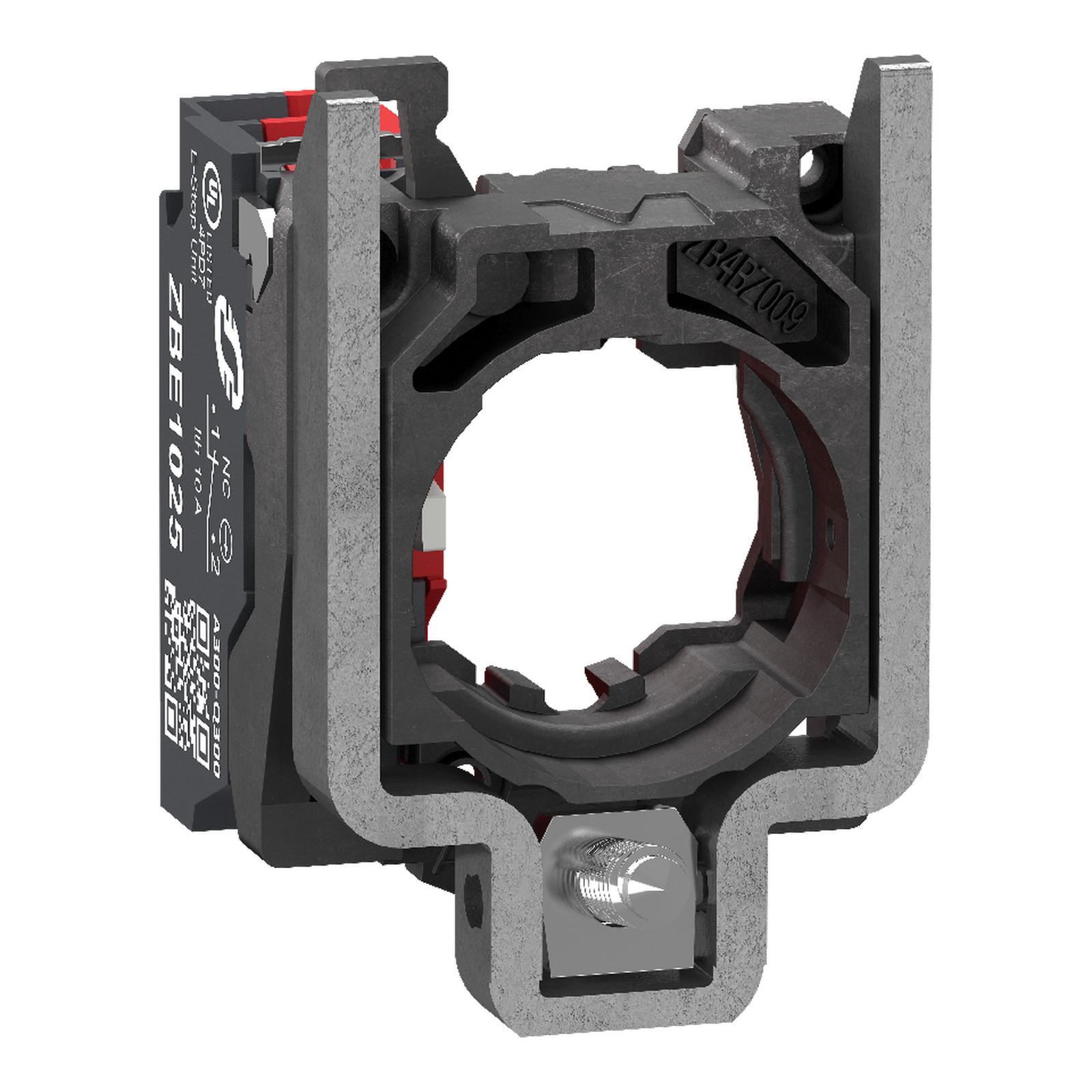 Single contact block with body fixing collar, Harmony XB4, metal, spring clamp terminal, 1NC