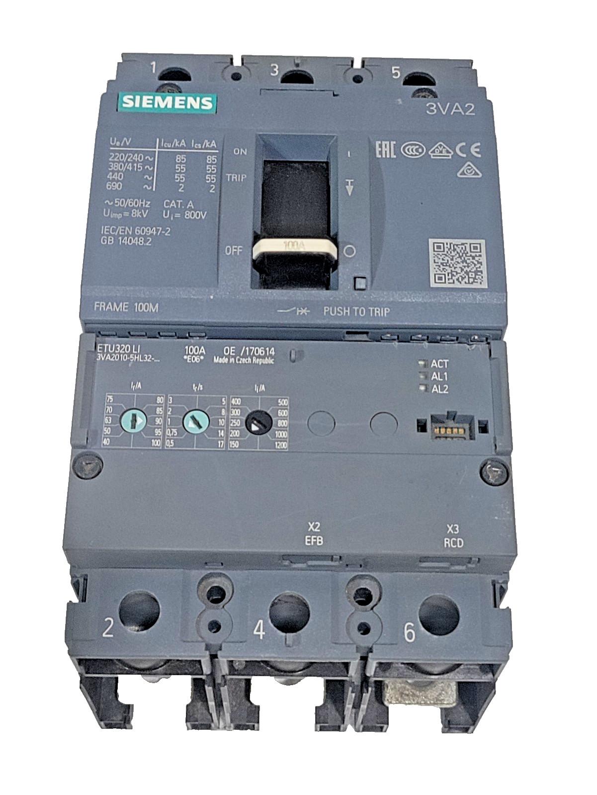 BRKR 3VA20 3P 100A 55KA ETU3-LI NUT
