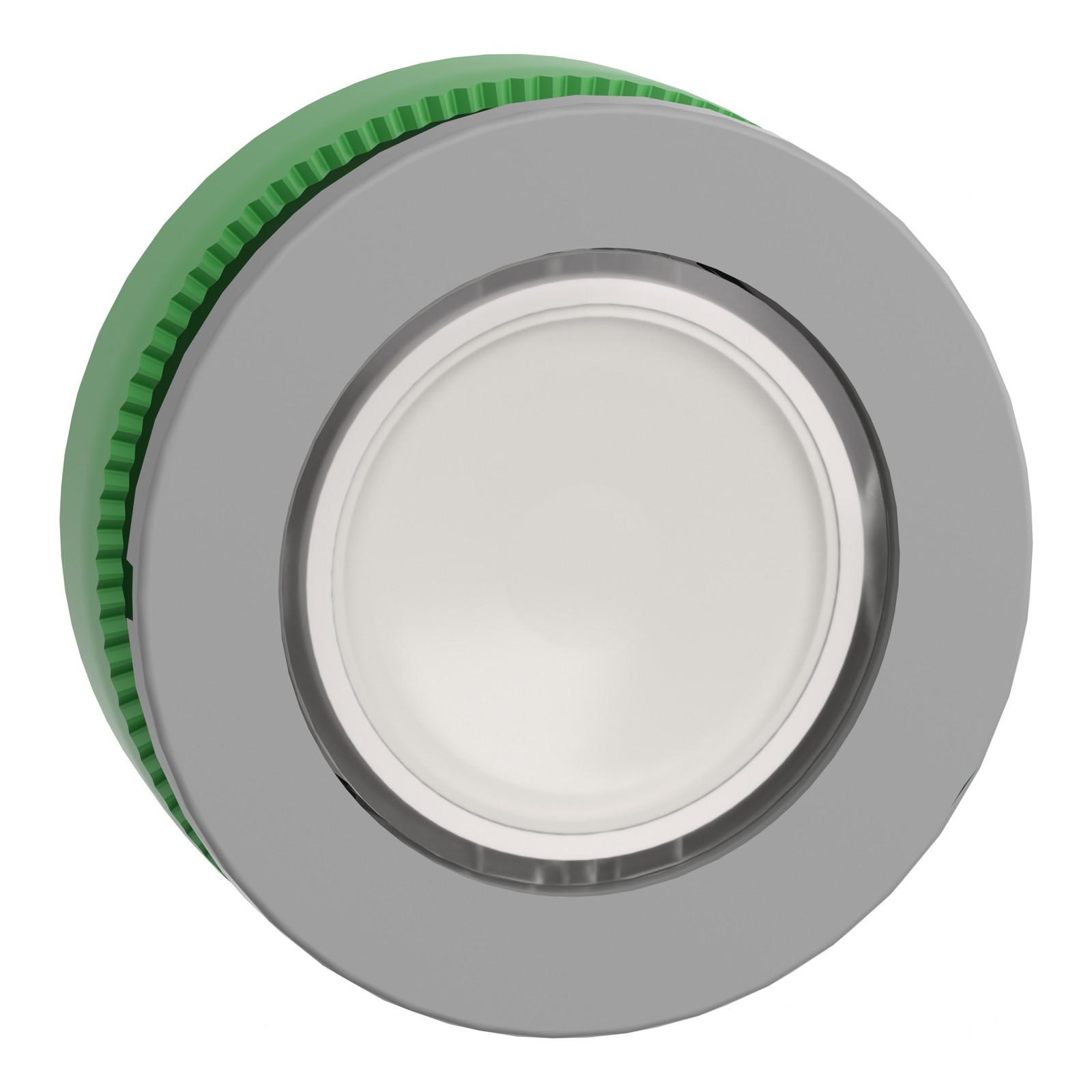 Head for illuminated push button, Harmony XB5, grey bezel, white flush mounted, 30mm, universal LED, plain lens