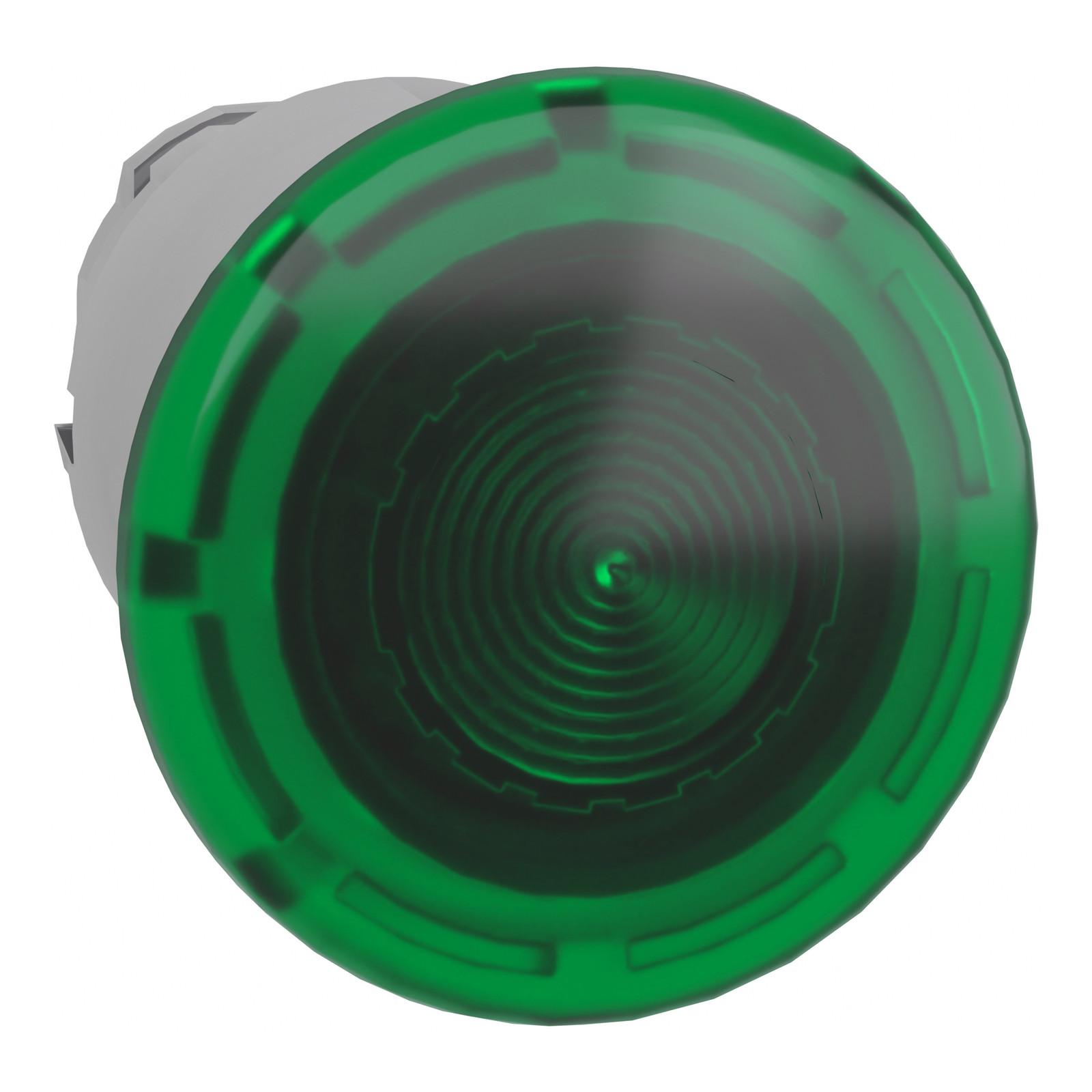 Head for illuminated push button, Harmony XB4, green mushroom 40mm, 22mm, latching, push pull to release, universal LED, unmarked