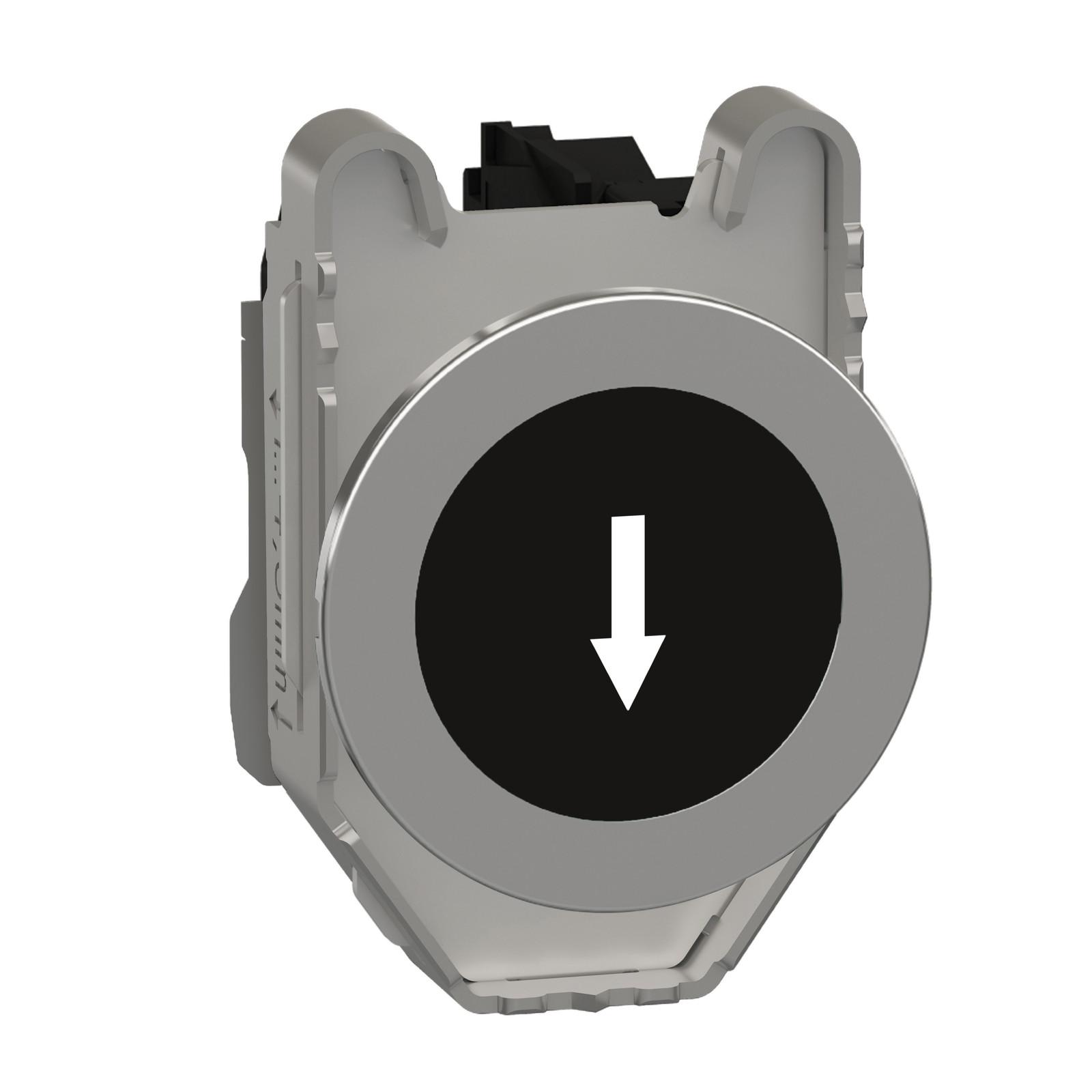 Push button flush mounted, Harmony XB4, metal, black, 30mm, spring return, marked DOWN ARROW, 1NO