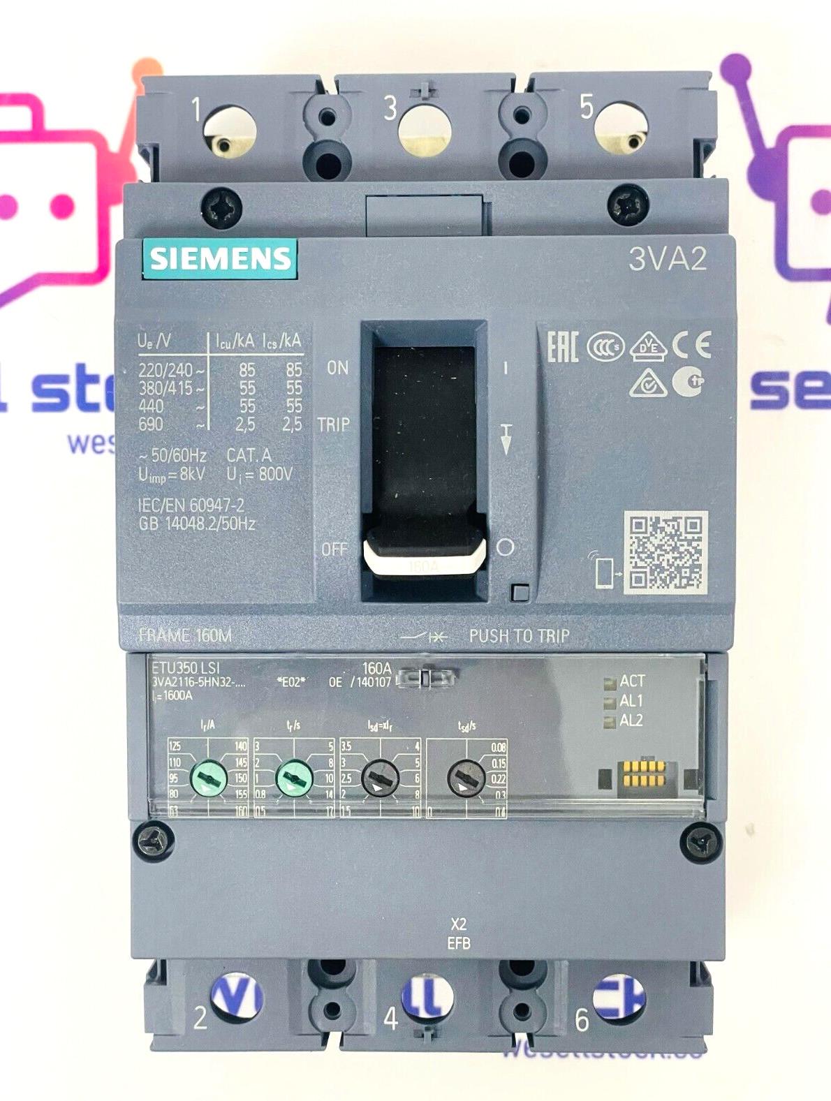 BRKR 3VA21 3P 160A 55KA ETU3-LSI NUT