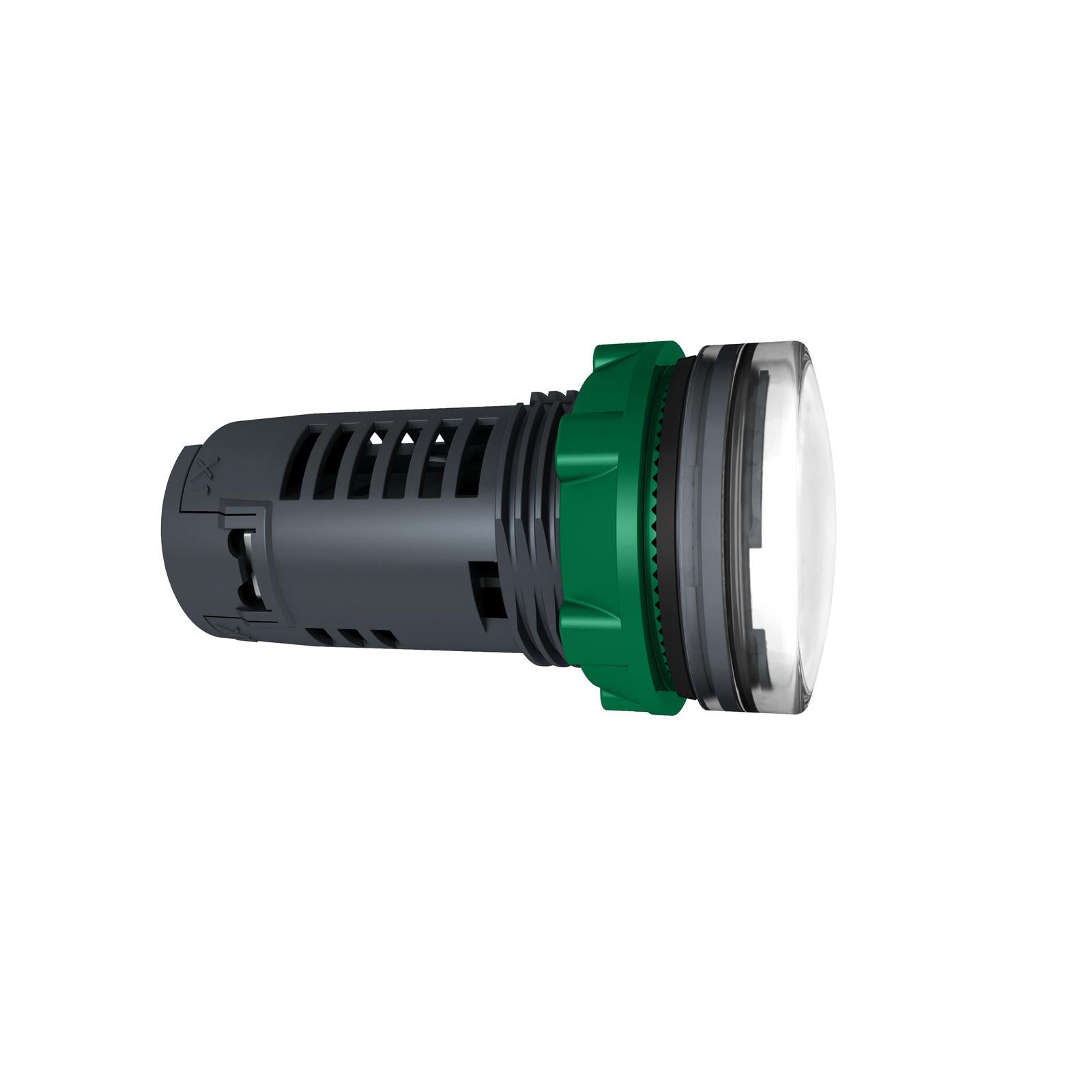 Monolithic pilot light, Harmony XB5, grey plastic, white, 22mm, universal LED, plain lens, 230...240V AC