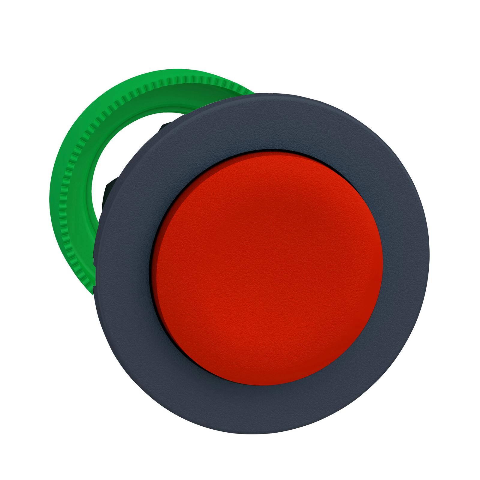 Harmony XB5, Antimicrobial Flush mounted push button head, plastic, projecting, red, Ø30, spring return, unmarked, dark grey bezel