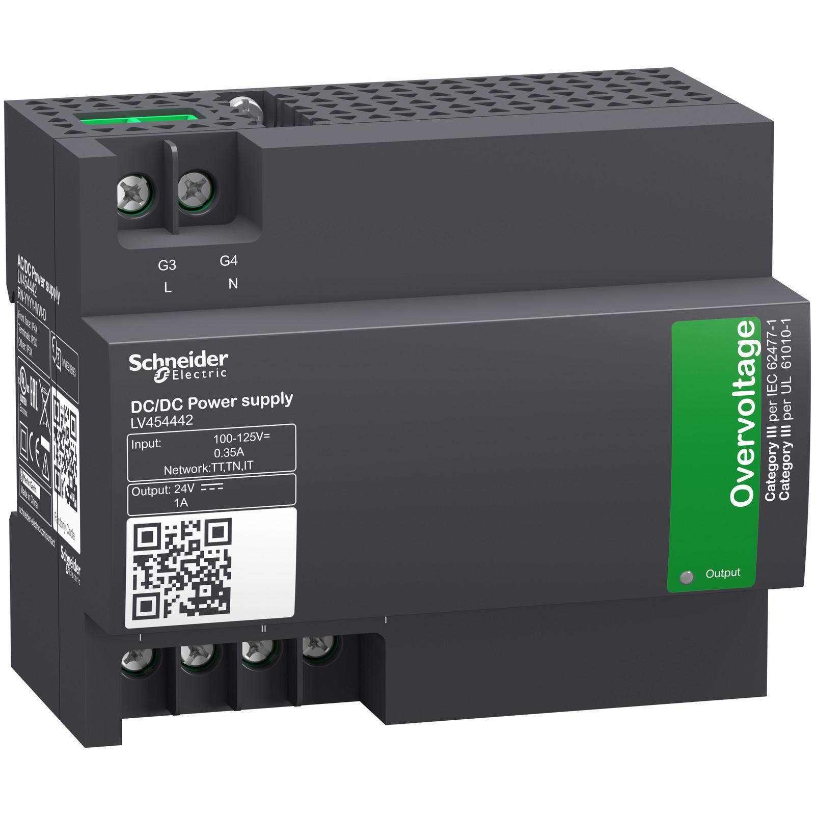 external power supply module, input voltage 100 V DC to 125 V DC, output voltage 24 V DC, output current 1 A
