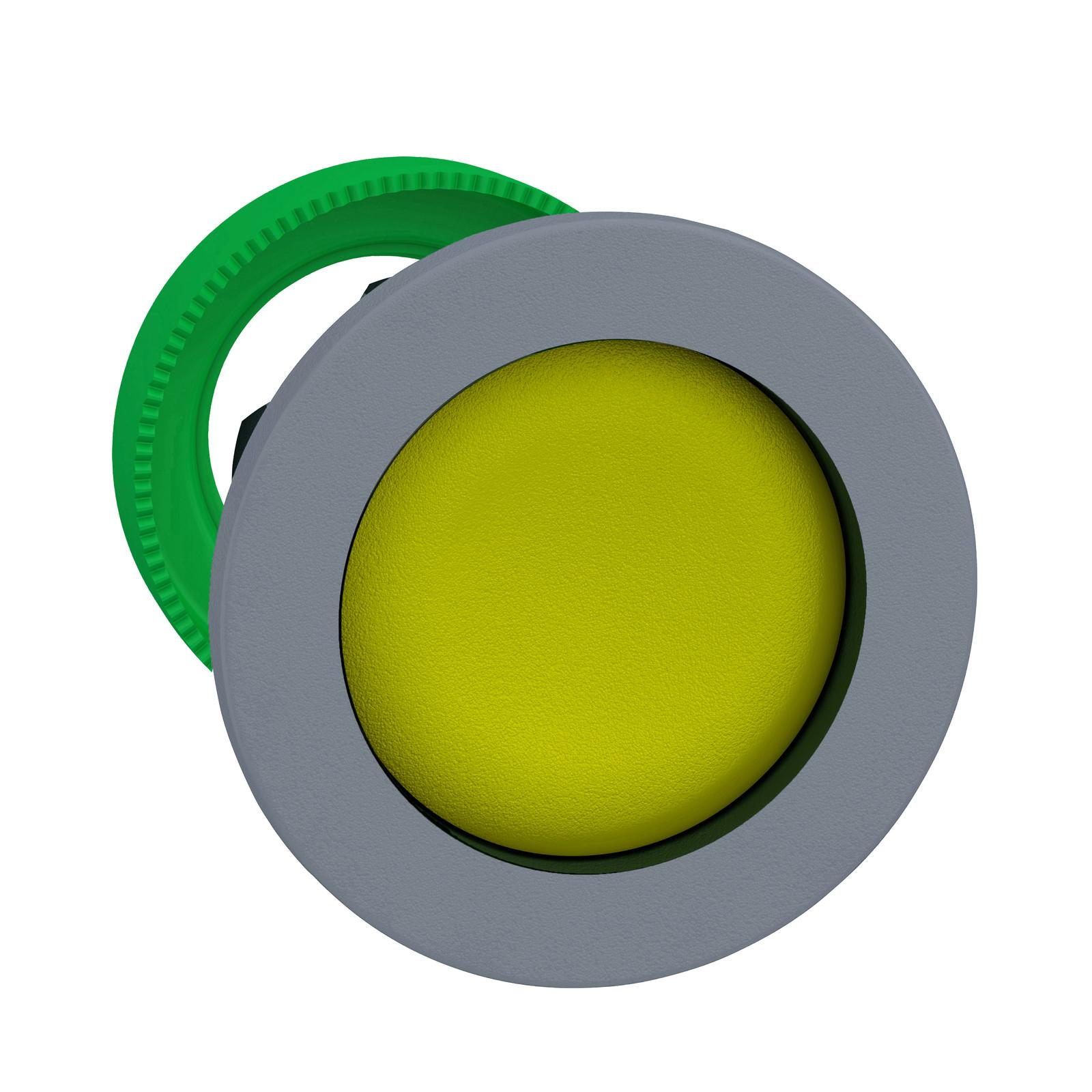 Harmony XB5, Flush mounted push button head, plastic, yellow, Ø30, spring return, unmarked, grey bezel