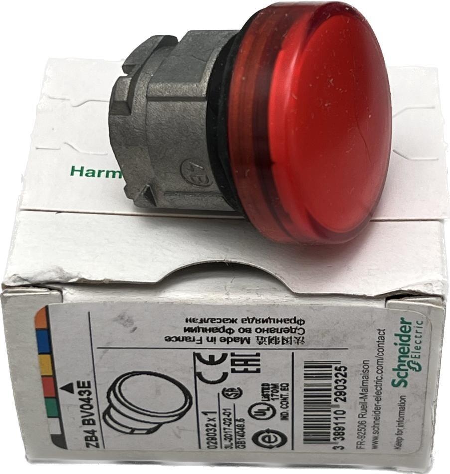 Head for pilot light, Harmony XB4, red, 22mm, with plain lens, universal LED