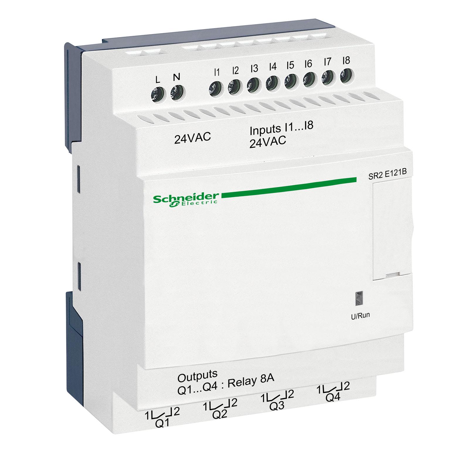 compact smart relay, Zelio Logic SR2 SR3, 12 IO, 24V AC, clock, no display