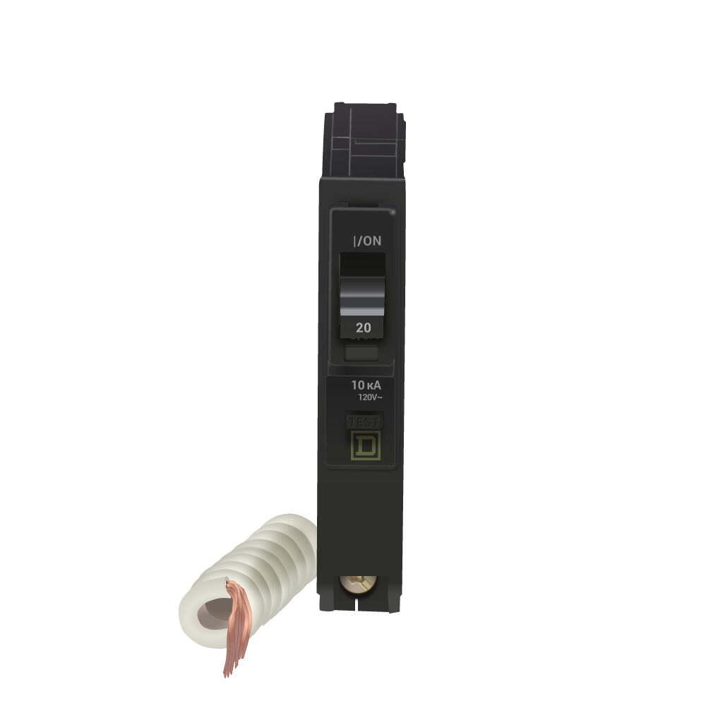 Mini circuit breaker, QO, 20A, 1 pole, 120VAC, 10kA, 30mA grd fault B, plug in mount