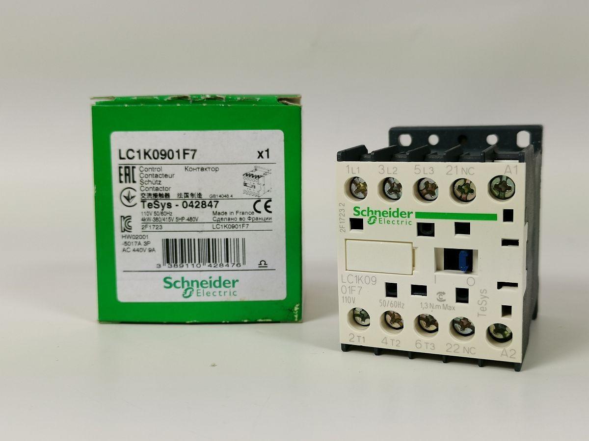 Contactor, TeSys K, 3P, AC-3, lt or eq to 440V 9A, 1 NC aux., 110VAC coil