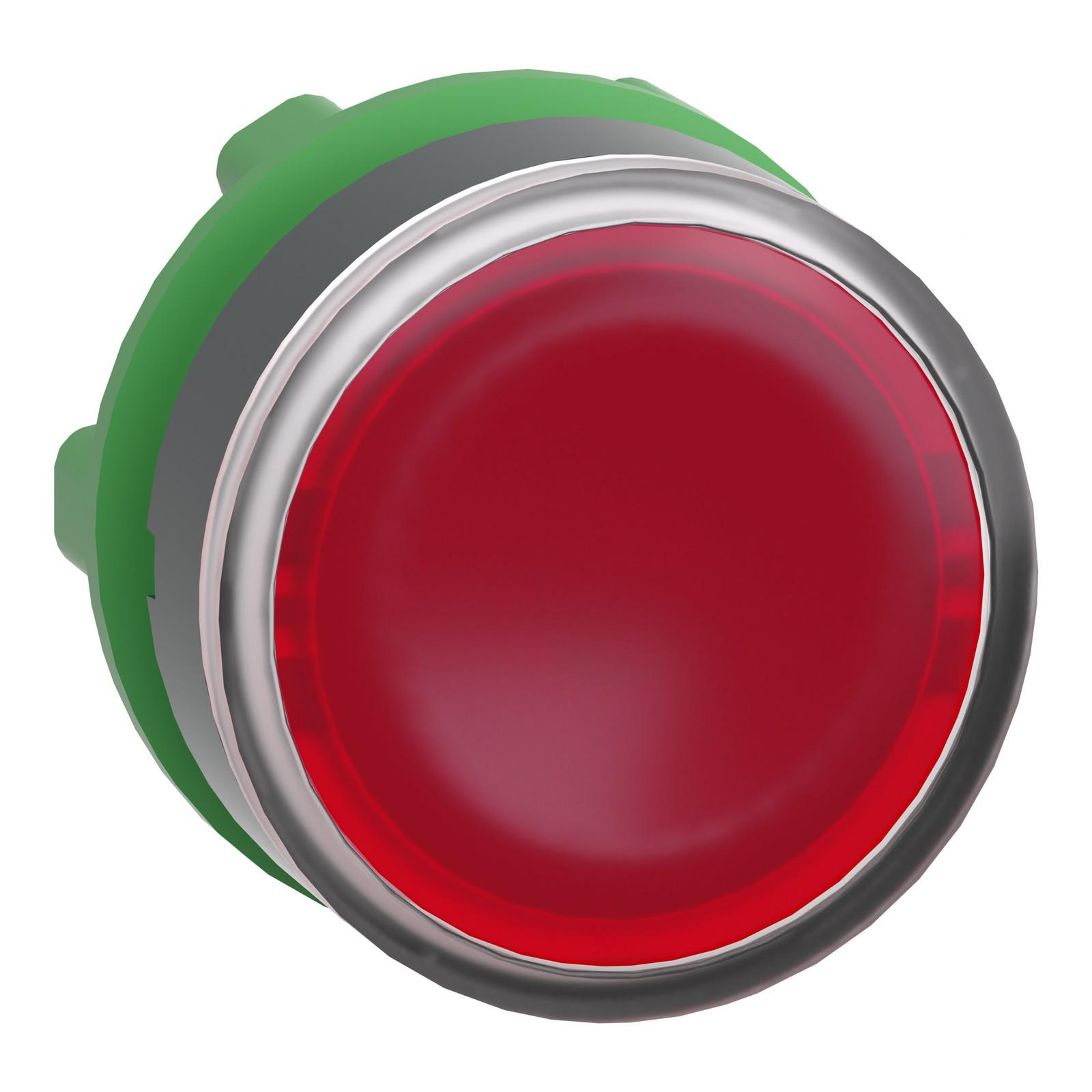 Head for illuminated push button, Harmony XB5, plastic, red flush, 22mm, universal LED, spring return, plain lens