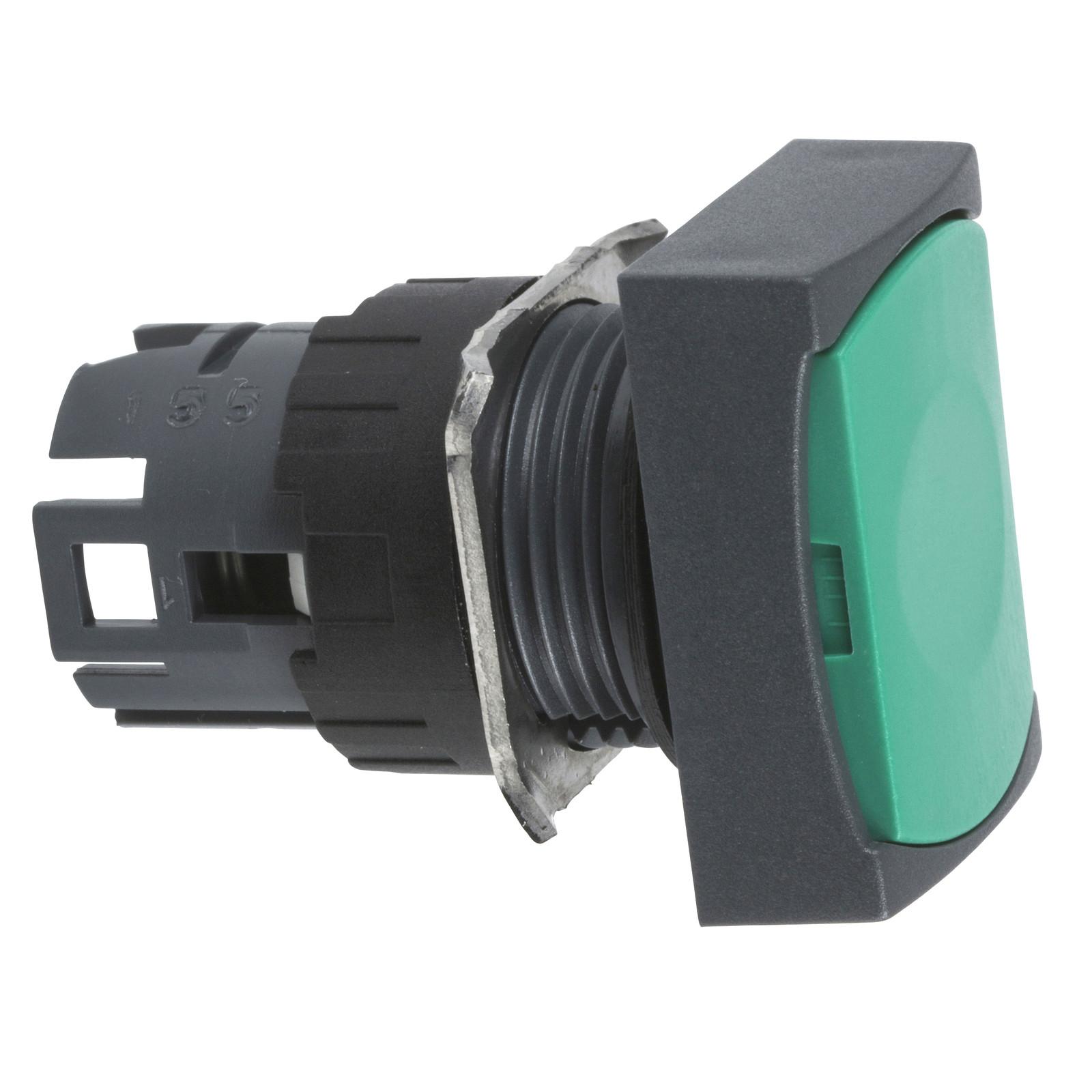 Head for non illuminated push button, Harmony XB6, green rectangular flush, 16mm, integral LED, spring return, unmarked